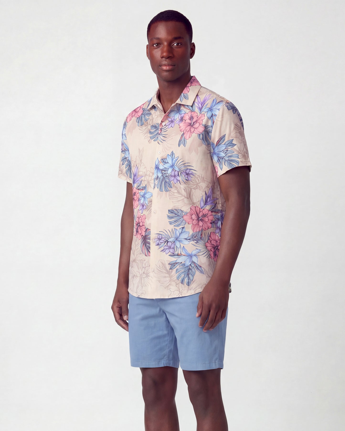LOIC EXOTIC FLORAL NATURAL MENS LINEN PRINTED SHIRT