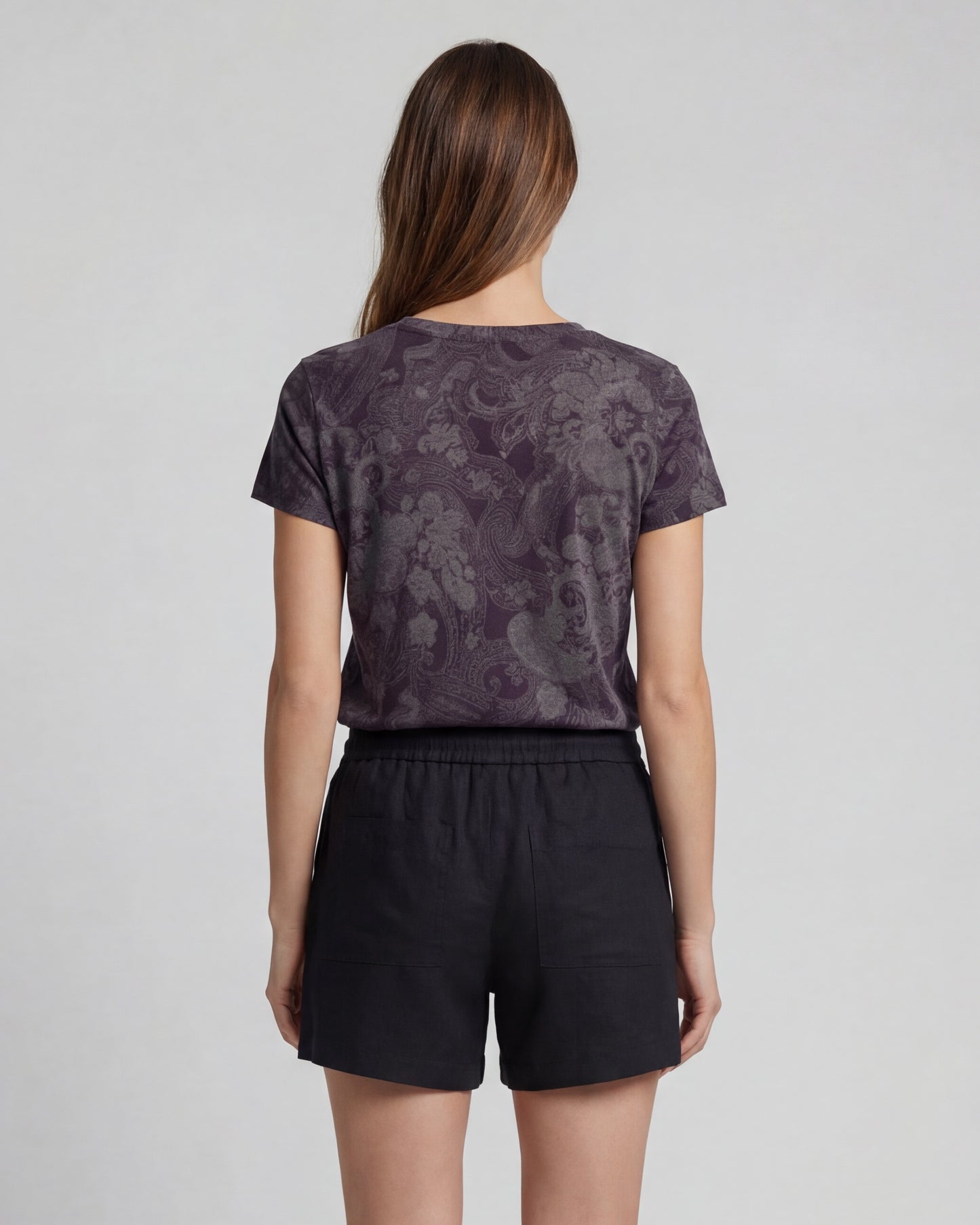 VICTORIA PAISLEY EXPLOSION BLACK WOMENS V-NECK PRINTED TOP