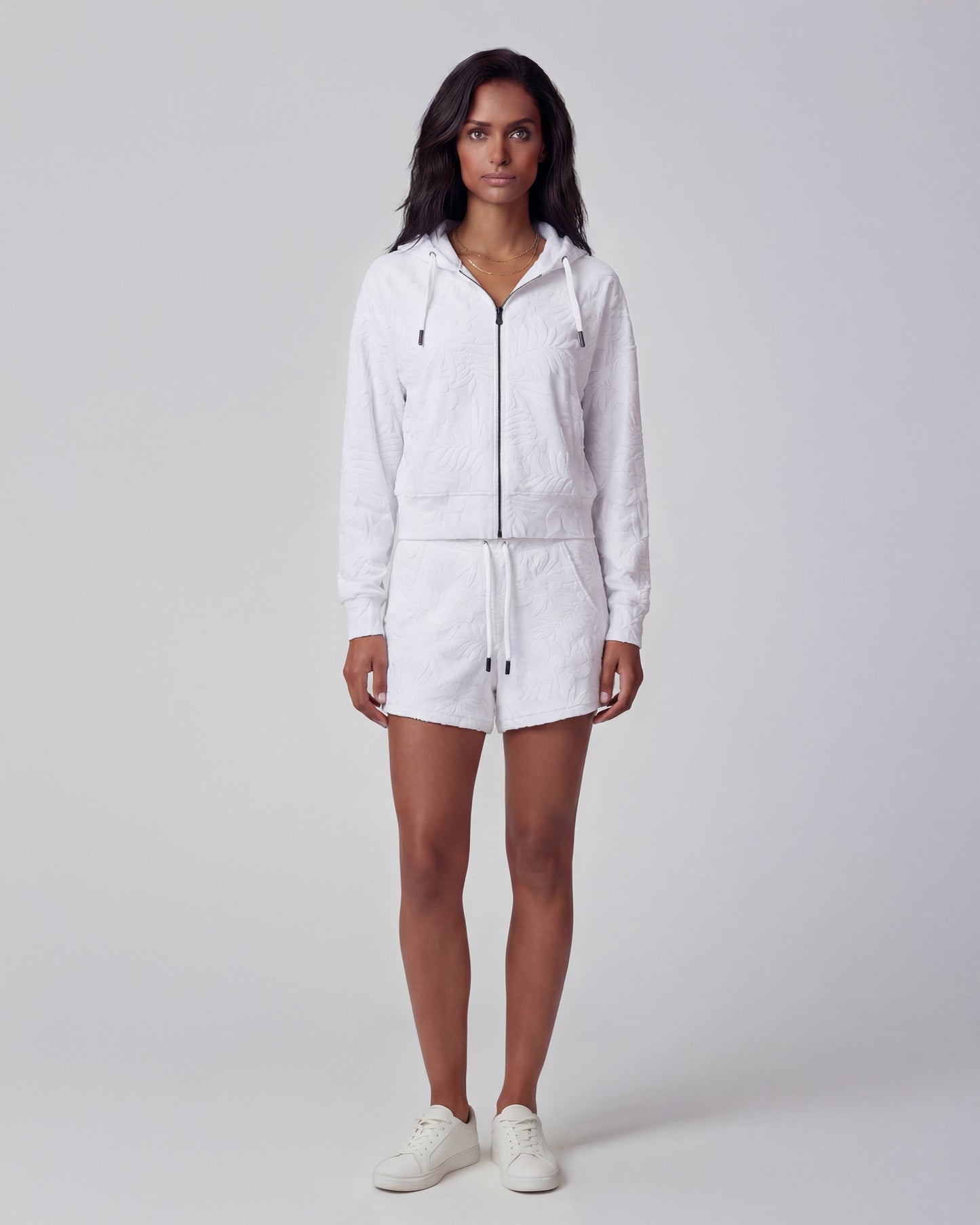 FIONA WHITE WOMENS CROPPED TERRY TOWELING ZIP HOODIE
