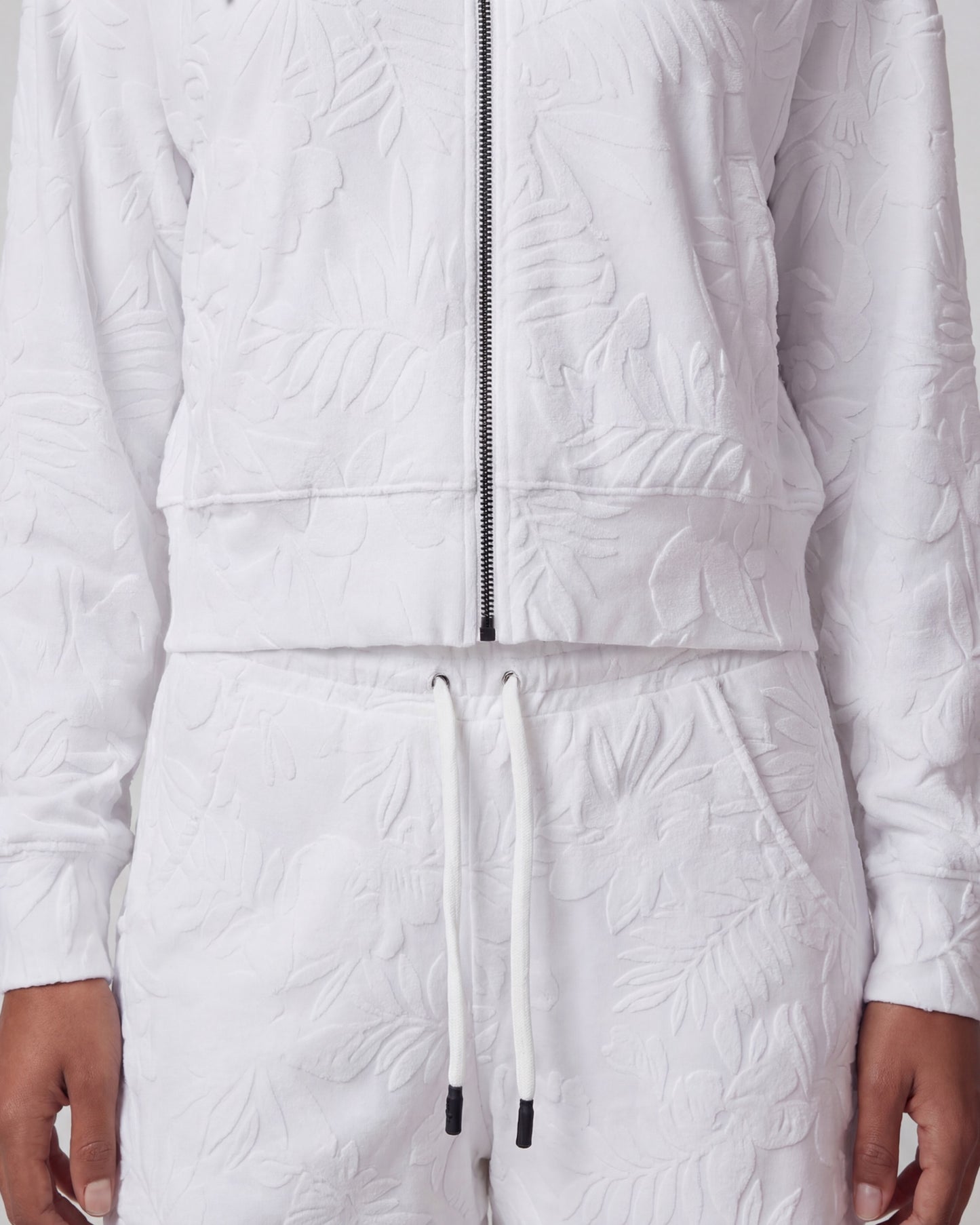 FIONA WHITE WOMENS CROPPED TERRY TOWELING ZIP HOODIE