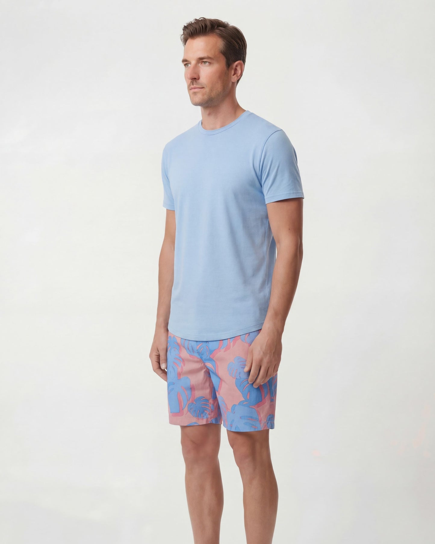 EDWARD MONSTERA FLORAL CORAL MENS FLAT FRONT SHORT