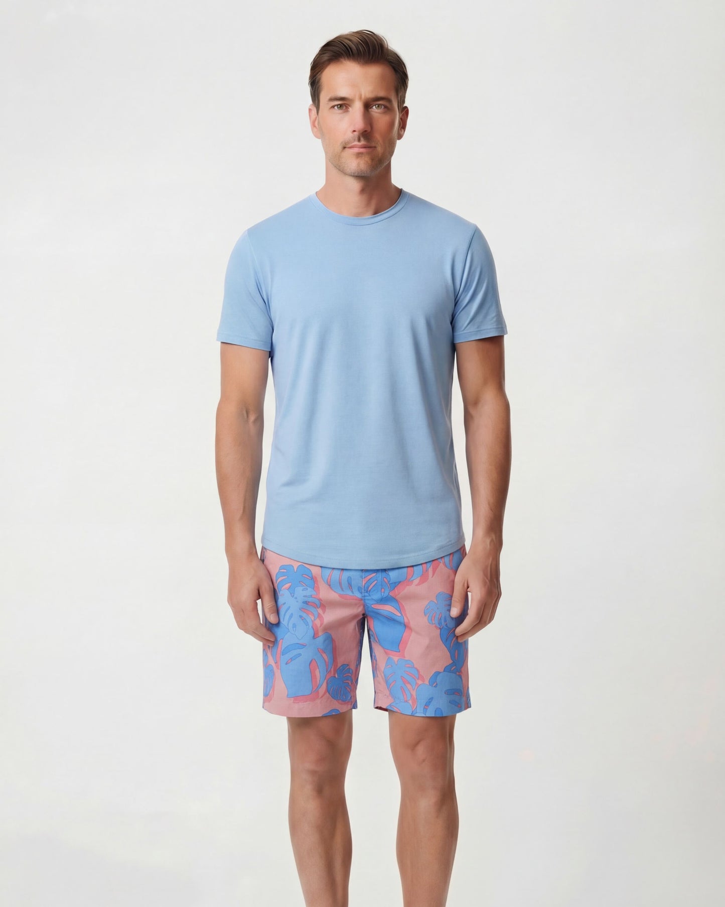 EDWARD MONSTERA FLORAL CORAL MENS FLAT FRONT SHORT