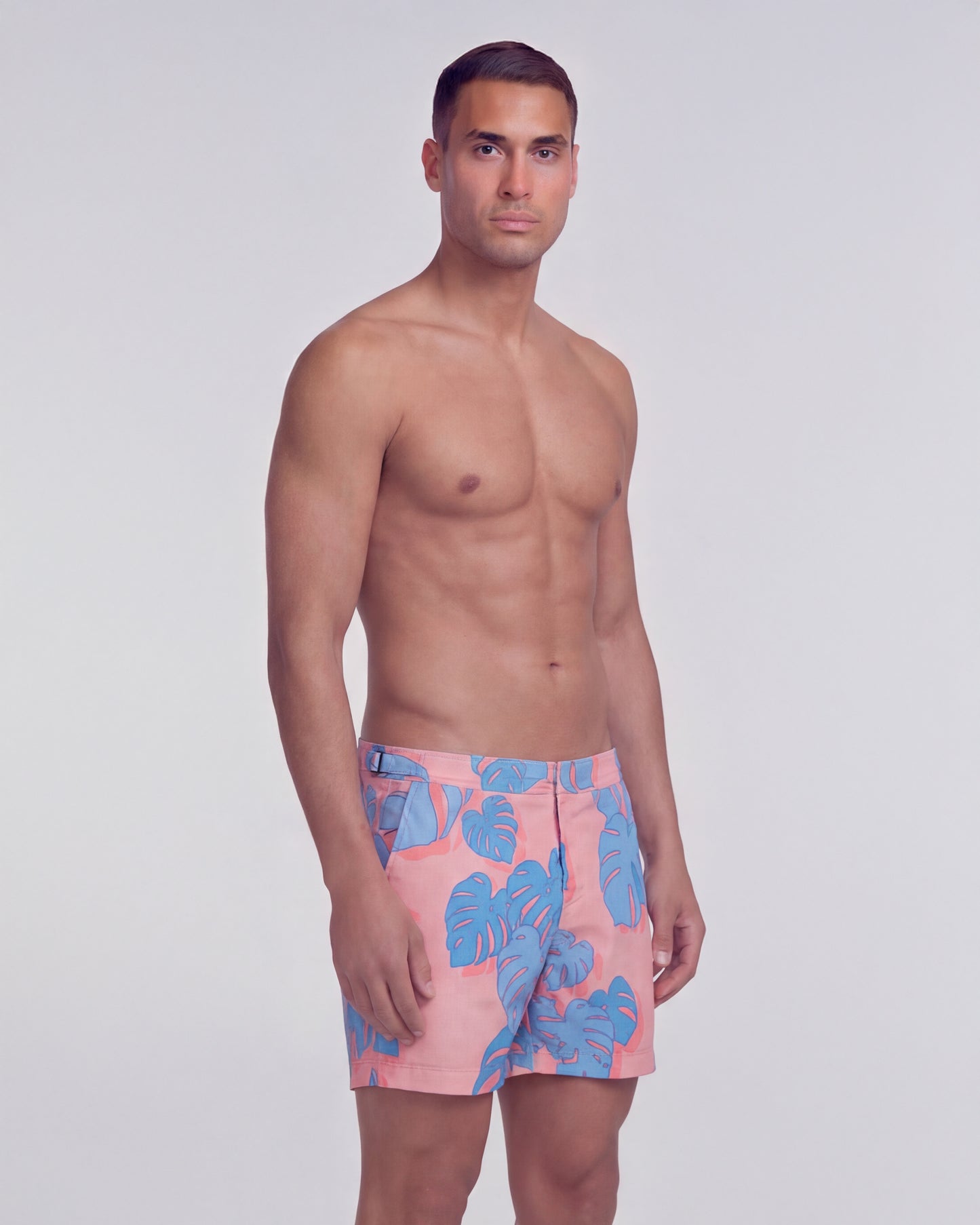 POOL MONSTERA FLORAL CORAL TAILORED MENS SWIM SHORT