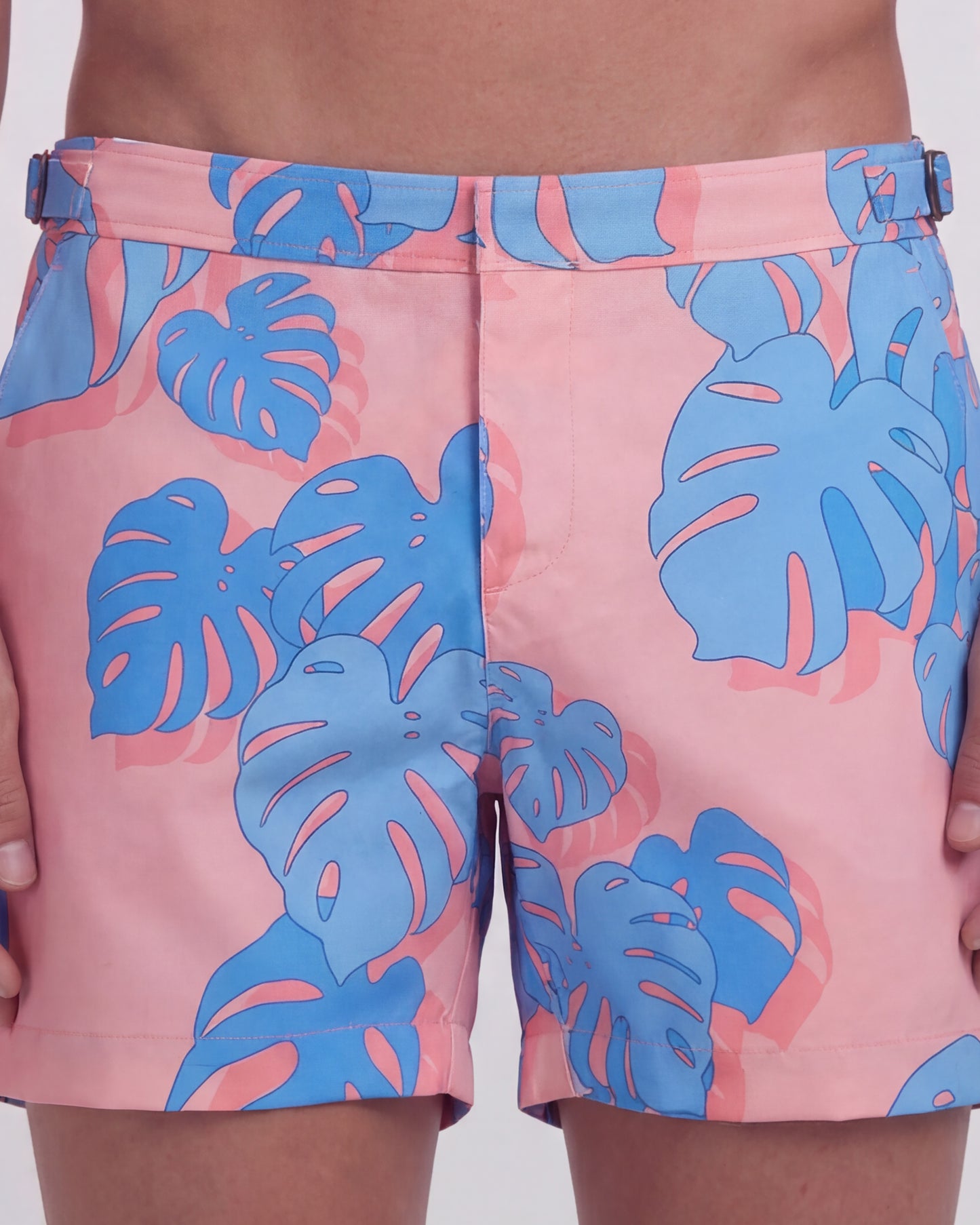 POOL MONSTERA FLORAL CORAL TAILORED MENS SWIM SHORT