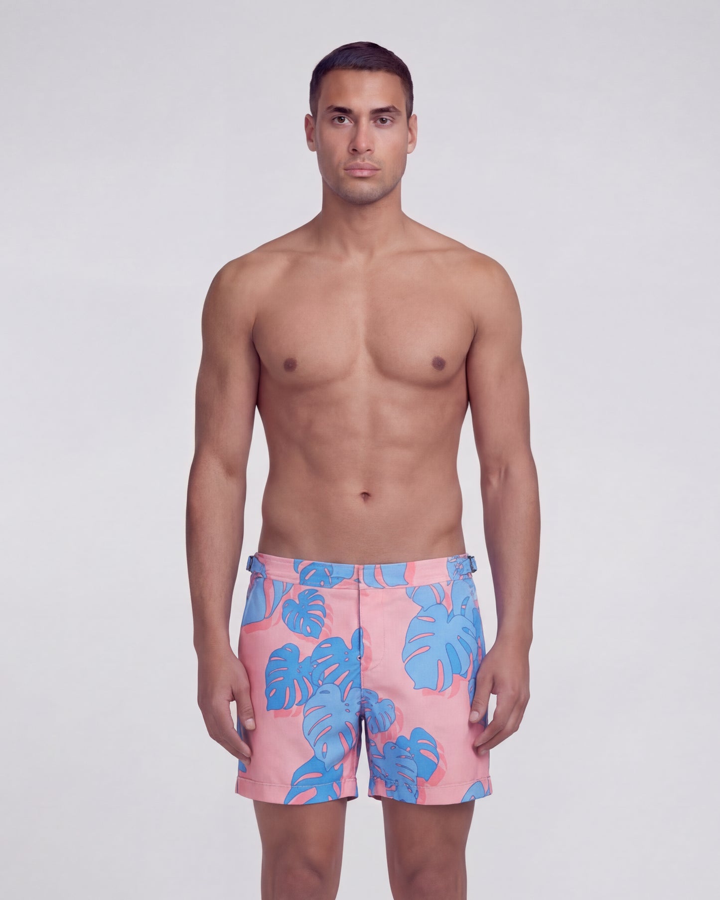 POOL MONSTERA FLORAL CORAL TAILORED MENS SWIM SHORT