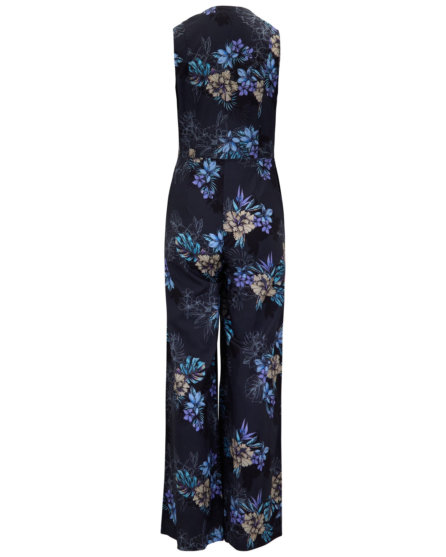JENNY EXOTIC FLORAL BLACK WOMENS TAILORED JUMPSUIT