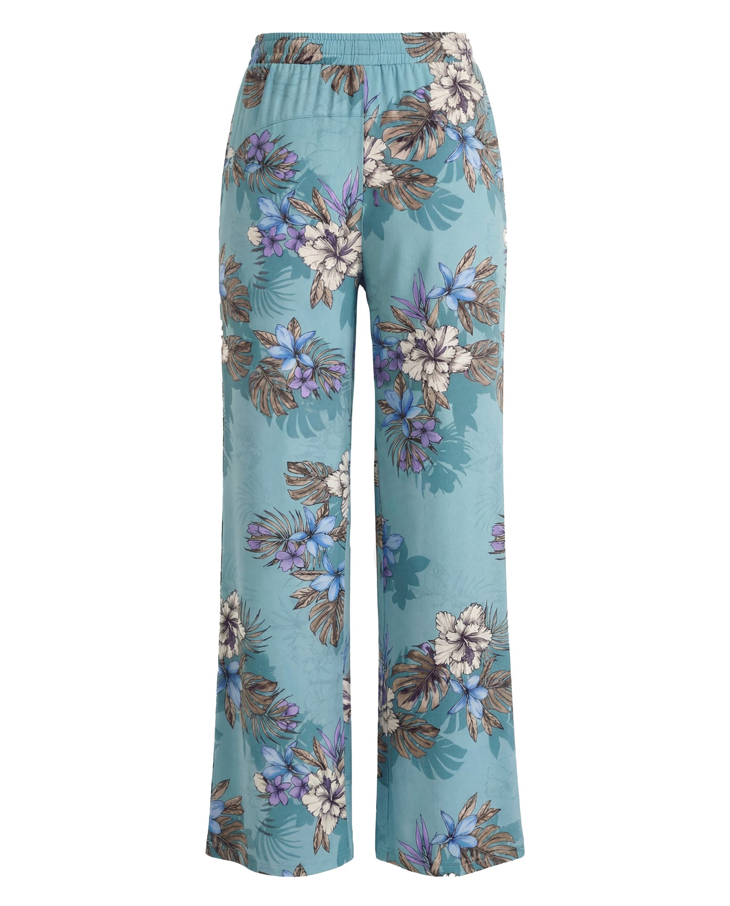 SANCHEZ EXOTIC FLORAL TEAL WOMENS WIDE-LEG PANT