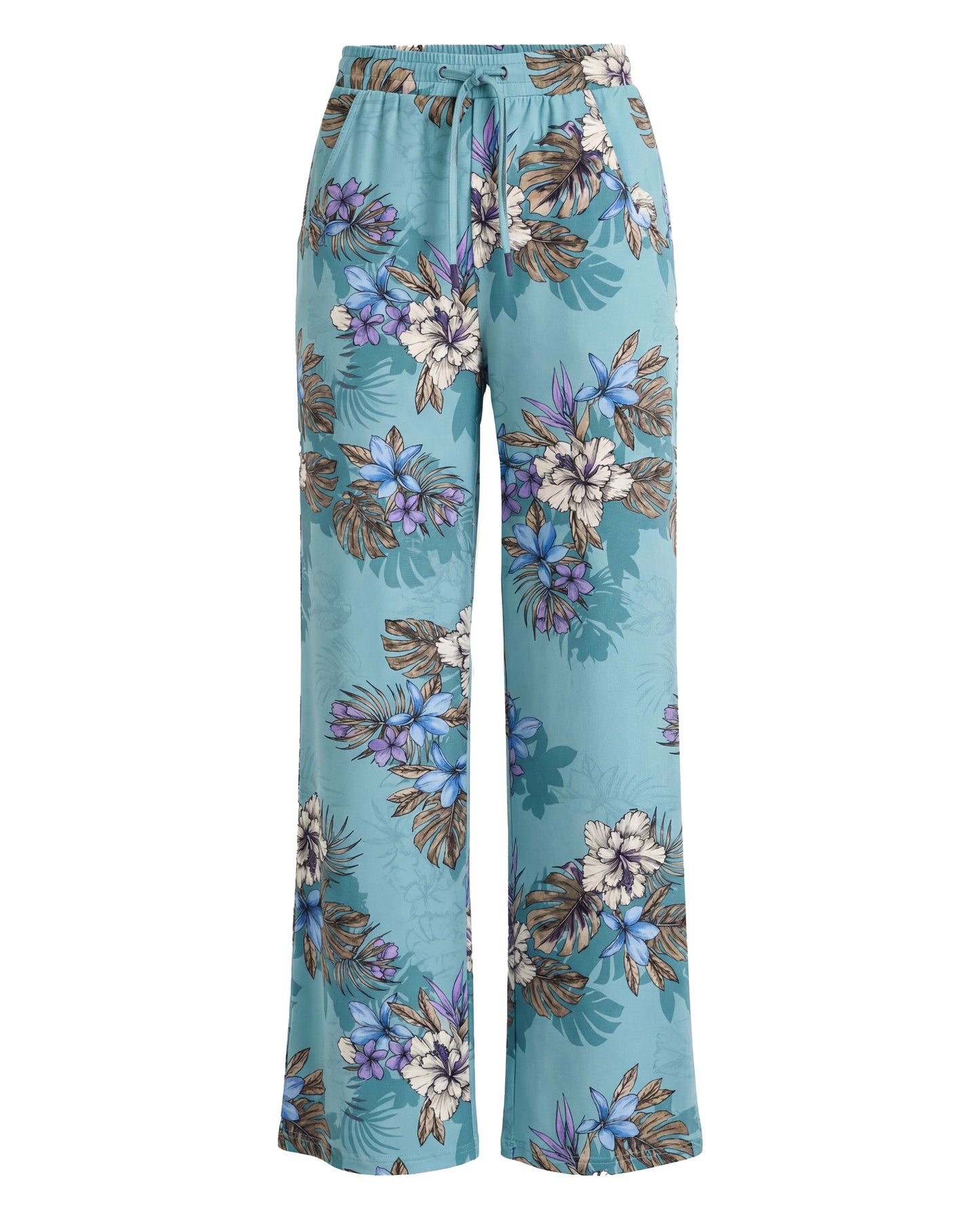 SANCHEZ EXOTIC FLORAL TEAL WOMENS WIDE-LEG PANT