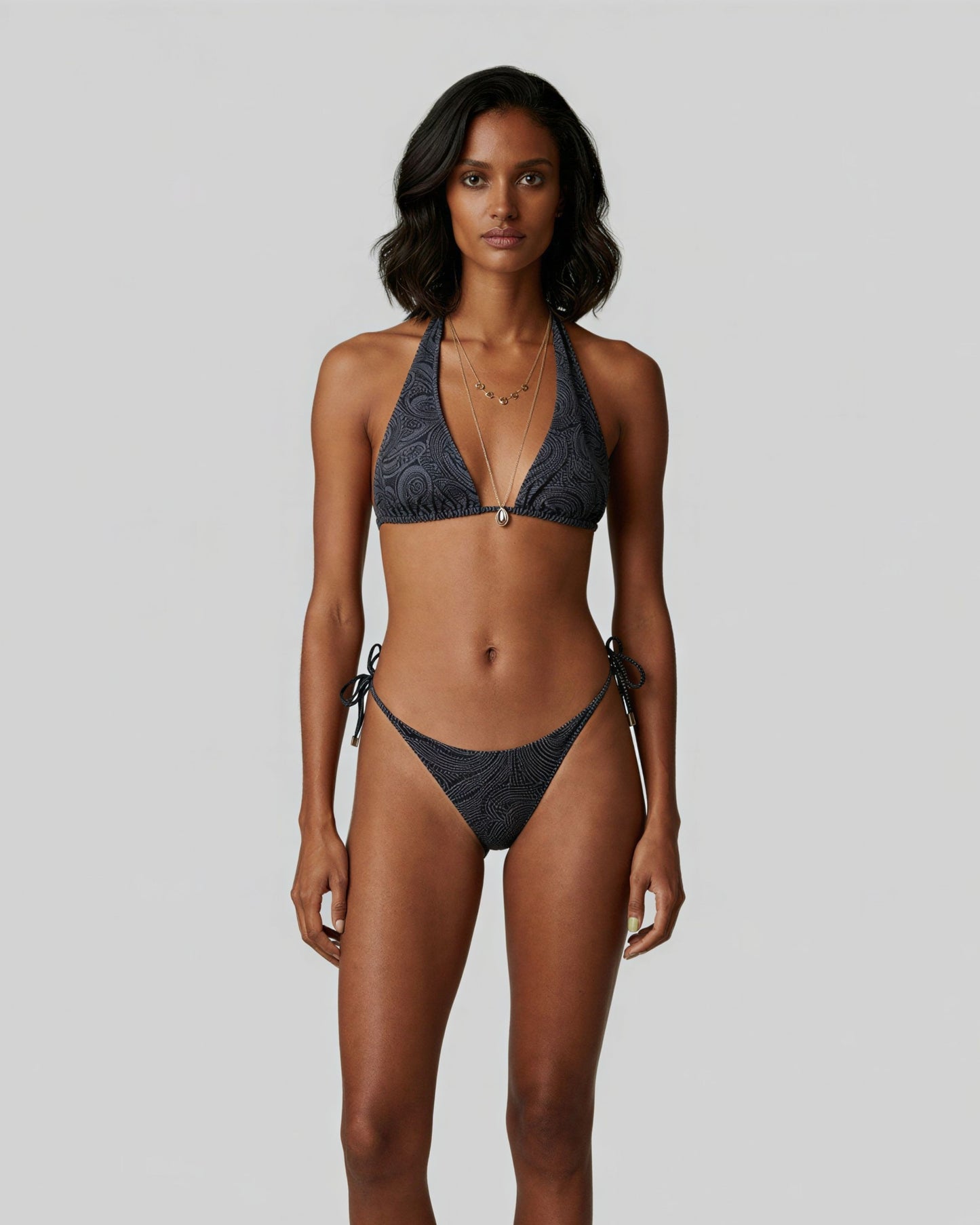 RAQUEL CROCHET PAISLEY CAVIAR WOMENS BIKINI TOP