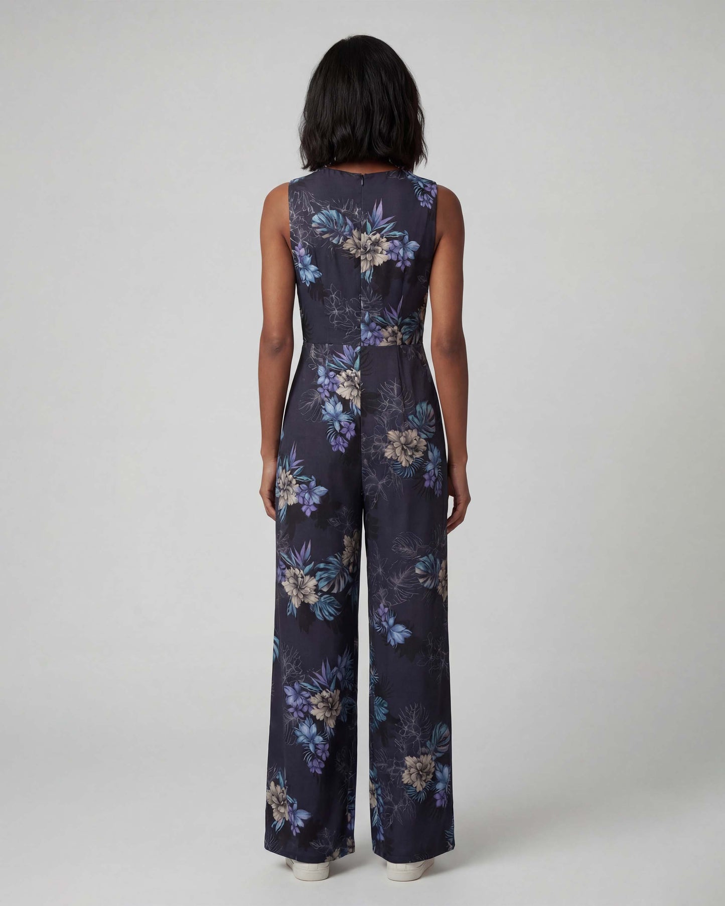 JENNY EXOTIC FLORAL BLACK WOMENS TAILORED JUMPSUIT
