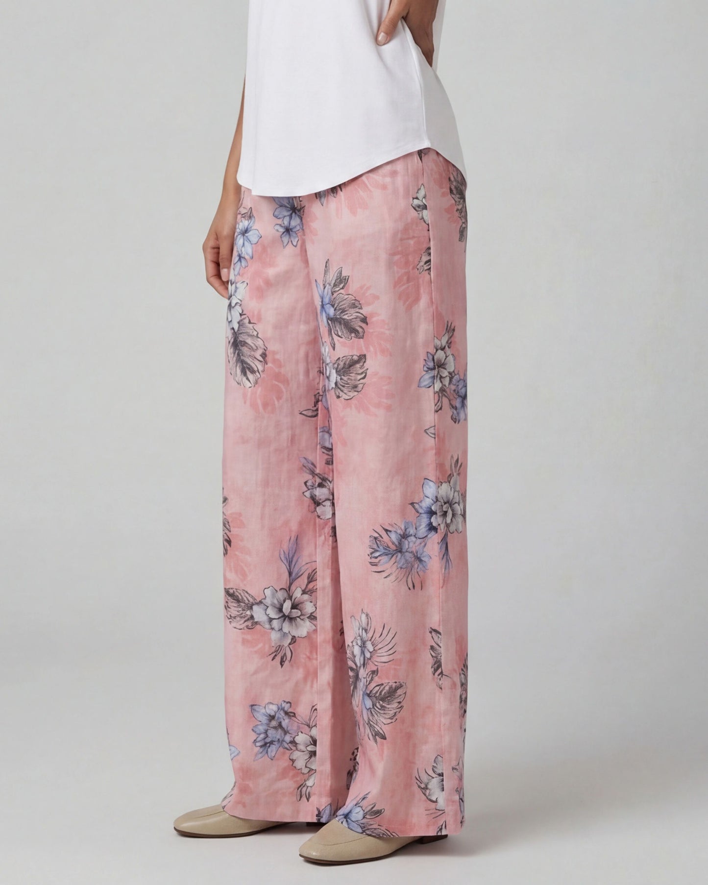 LILLIAN EXOTIC FLORAL CORAL WOMENS WIDE-LEG PANT