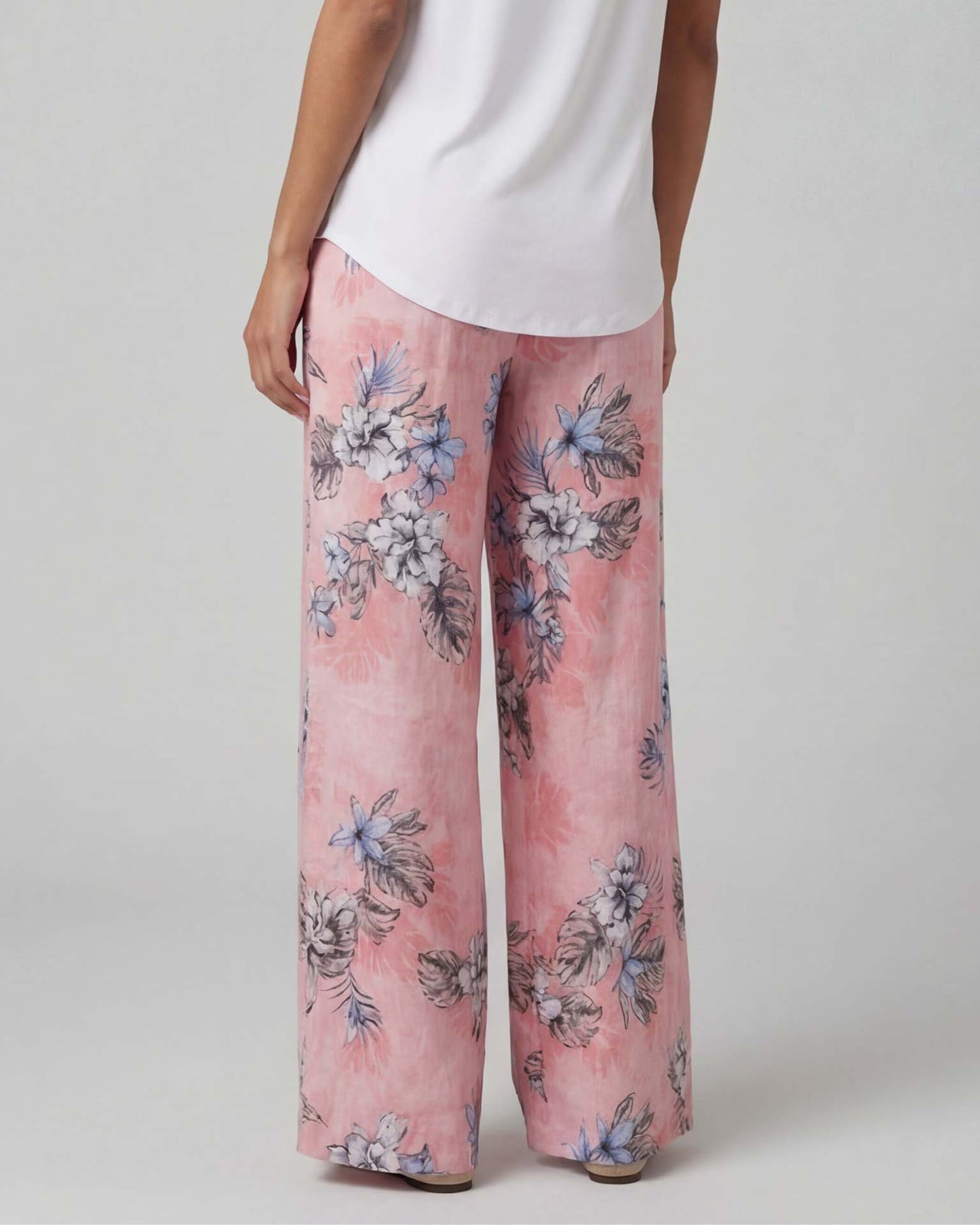 LILLIAN EXOTIC FLORAL CORAL WOMENS WIDE-LEG PANT
