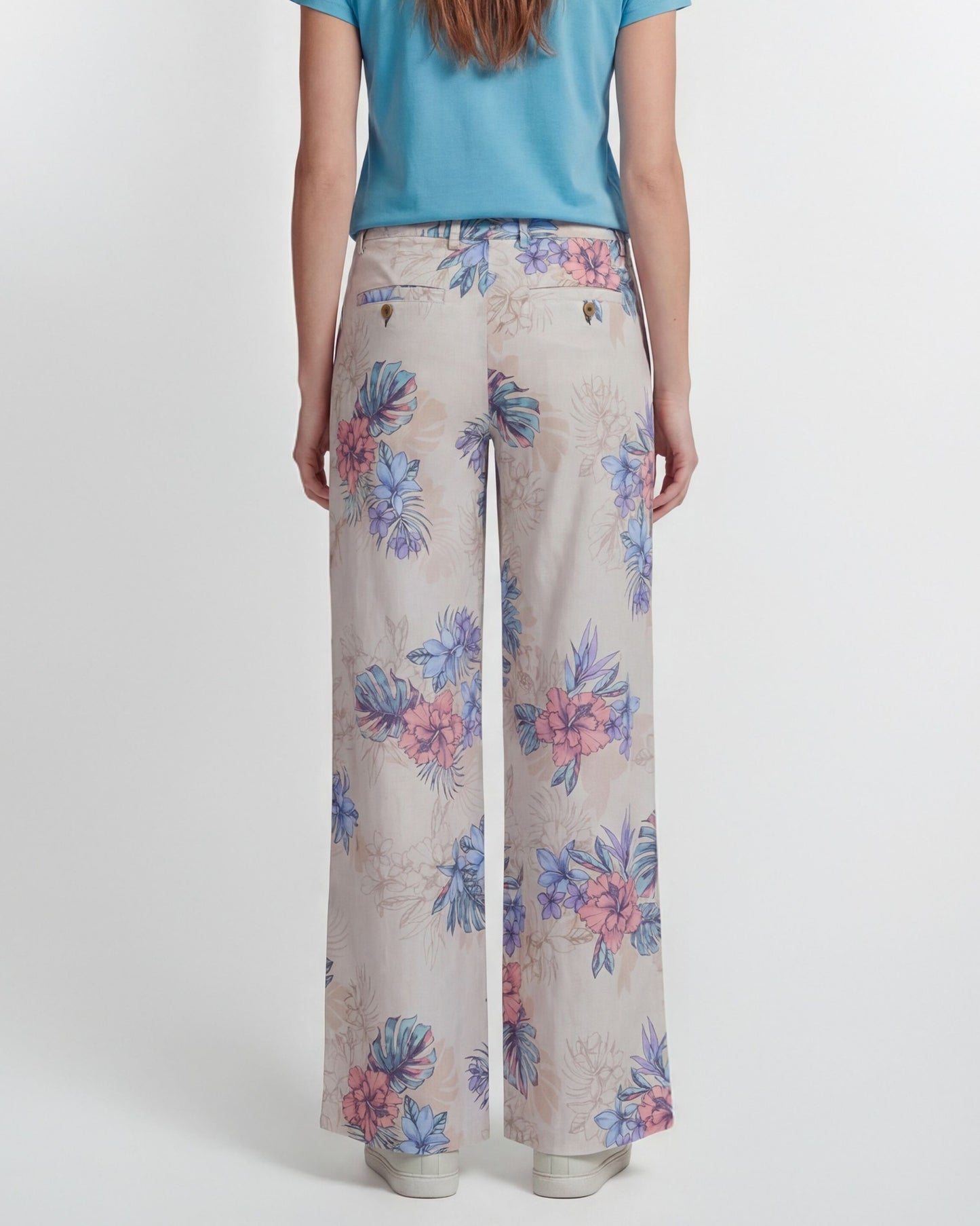 PHILLIS EXOTIC FLORAL NEUTRAL WOMENS WIDE-LEG PANT
