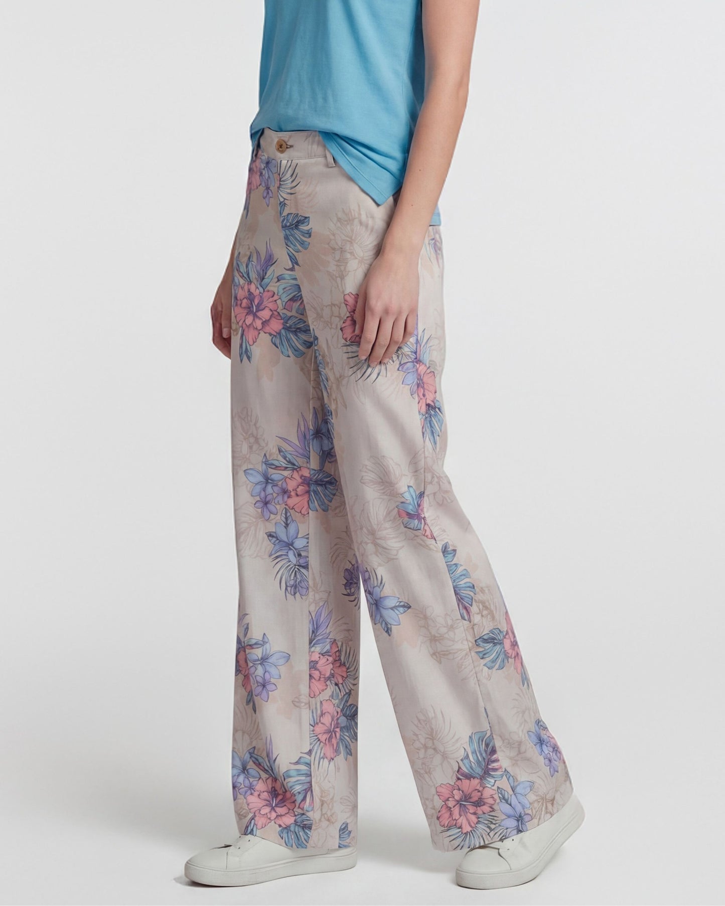 PHILLIS EXOTIC FLORAL NEUTRAL WOMENS WIDE-LEG PANT