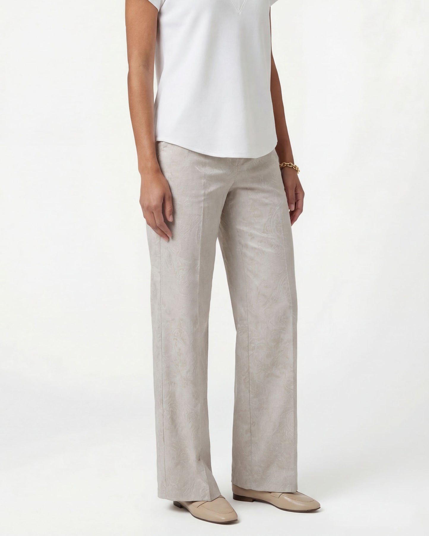 PHILLIS PAISLEY EXPLOSION IVORY WOMENS WIDE-LEG PANT