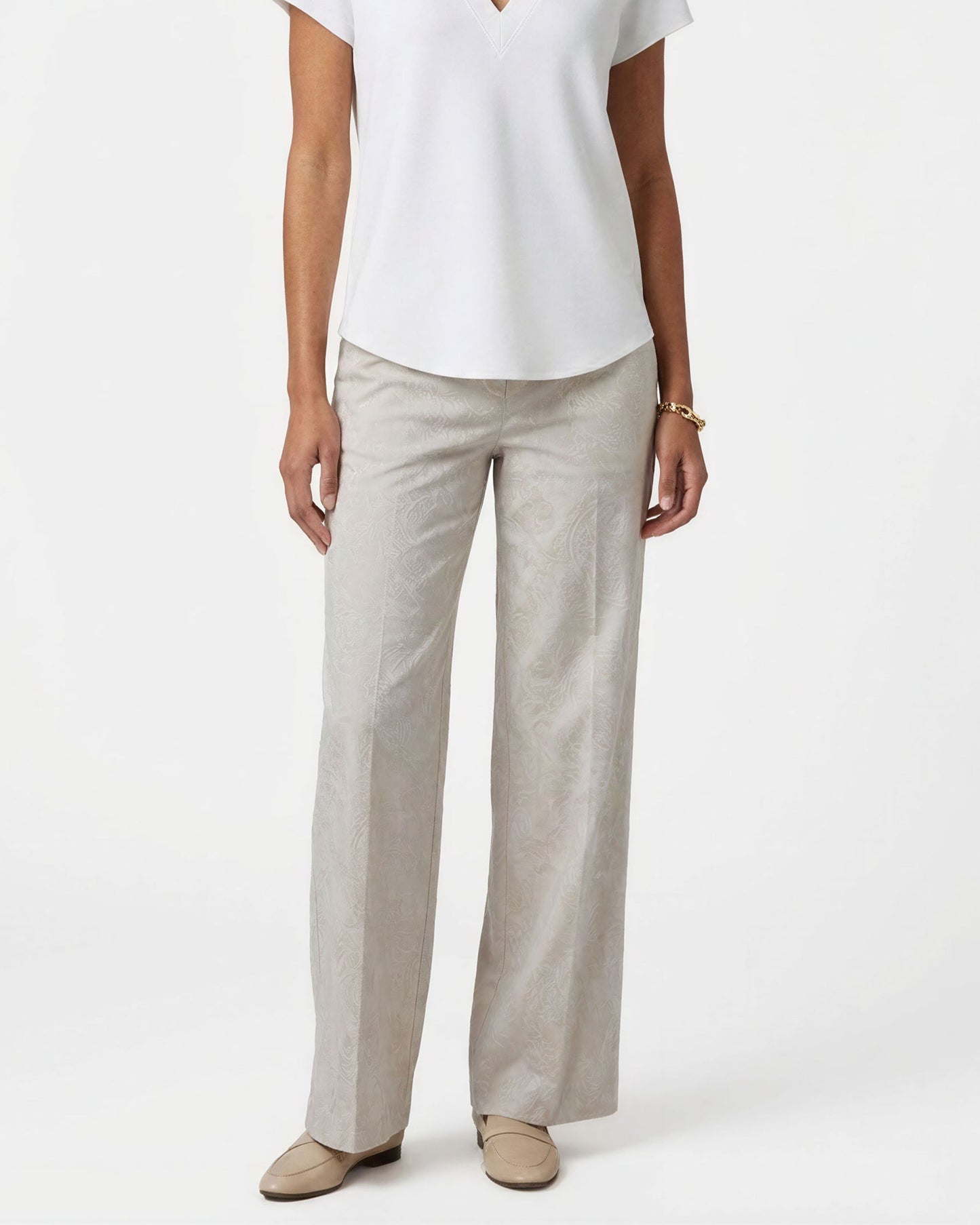 PHILLIS PAISLEY EXPLOSION IVORY WOMENS WIDE-LEG PANT
