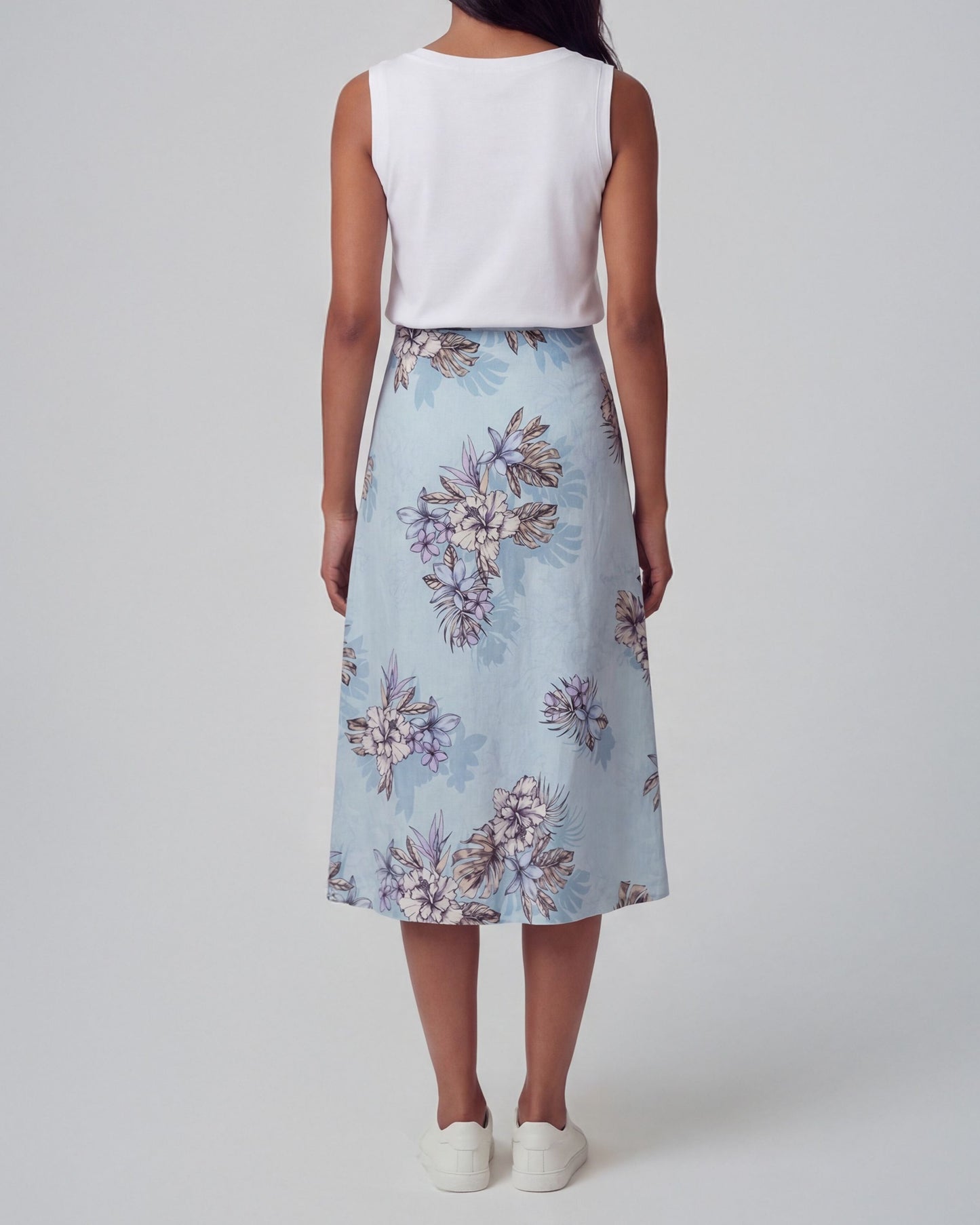 MARNI EXOTIC FLORAL TEAL WOMENS MIDI SKIRT