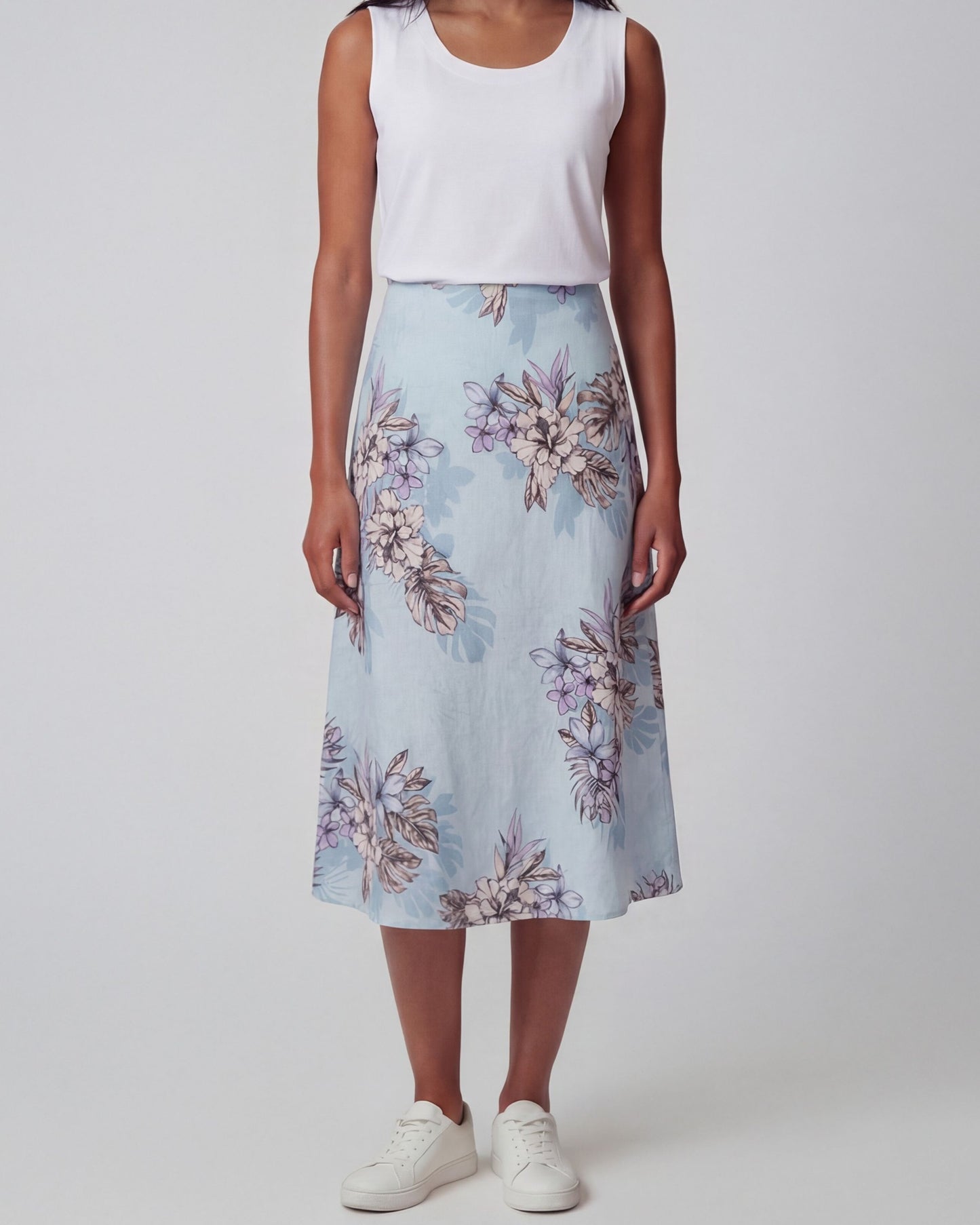 MARNI EXOTIC FLORAL TEAL WOMENS MIDI SKIRT