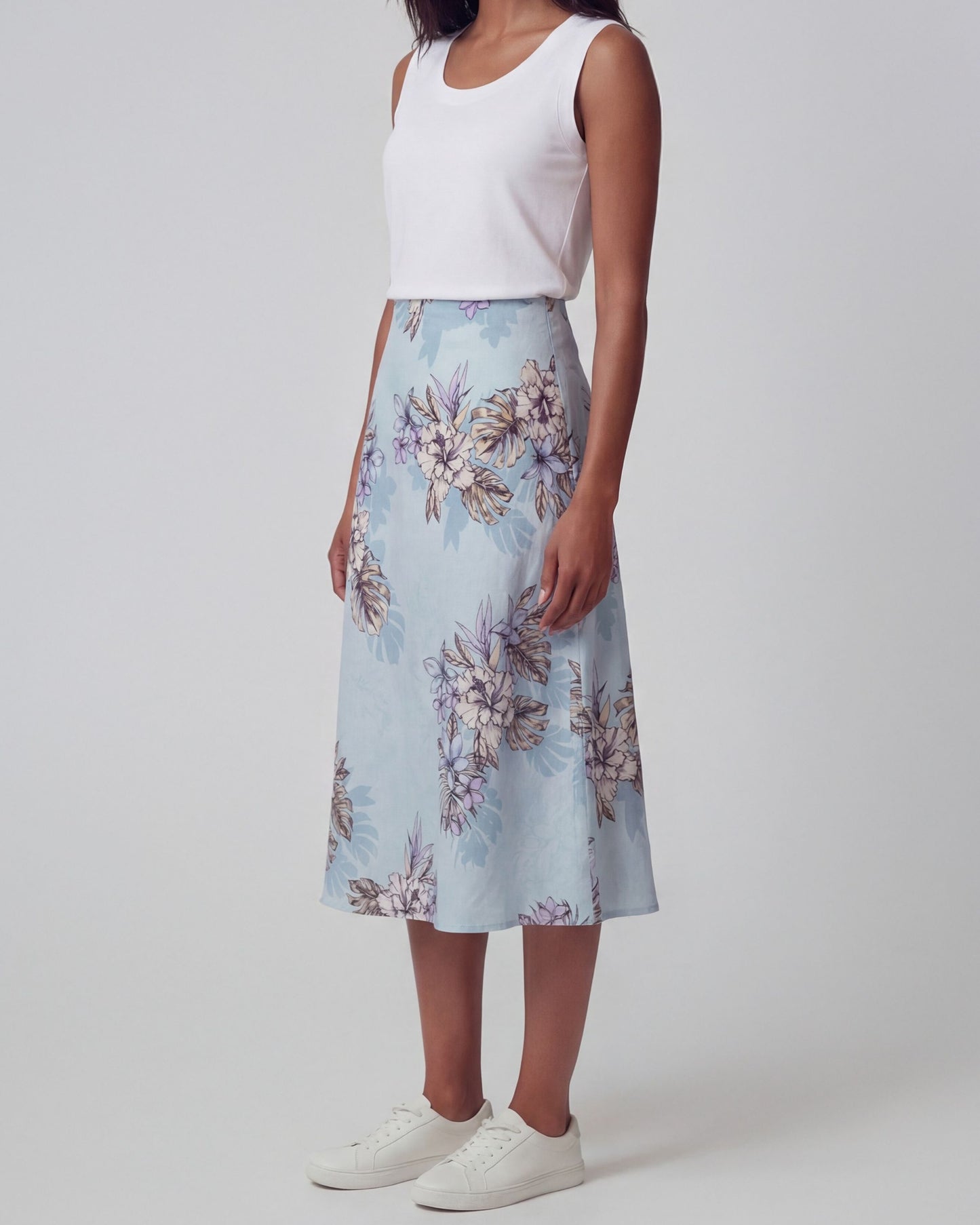 MARNI EXOTIC FLORAL TEAL WOMENS MIDI SKIRT