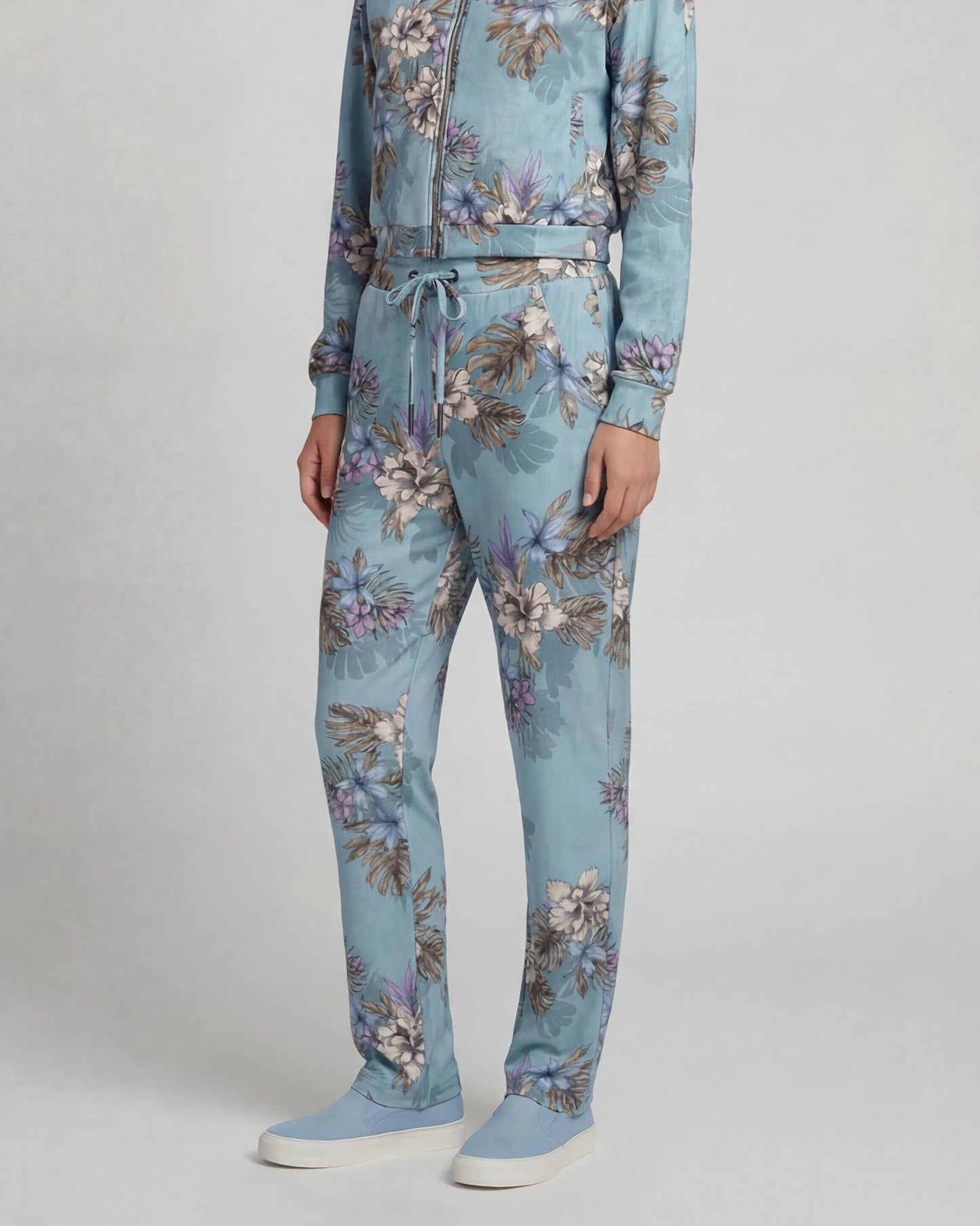 SANCHEZ EXOTIC FLORAL TEAL WOMENS WIDE-LEG PANT