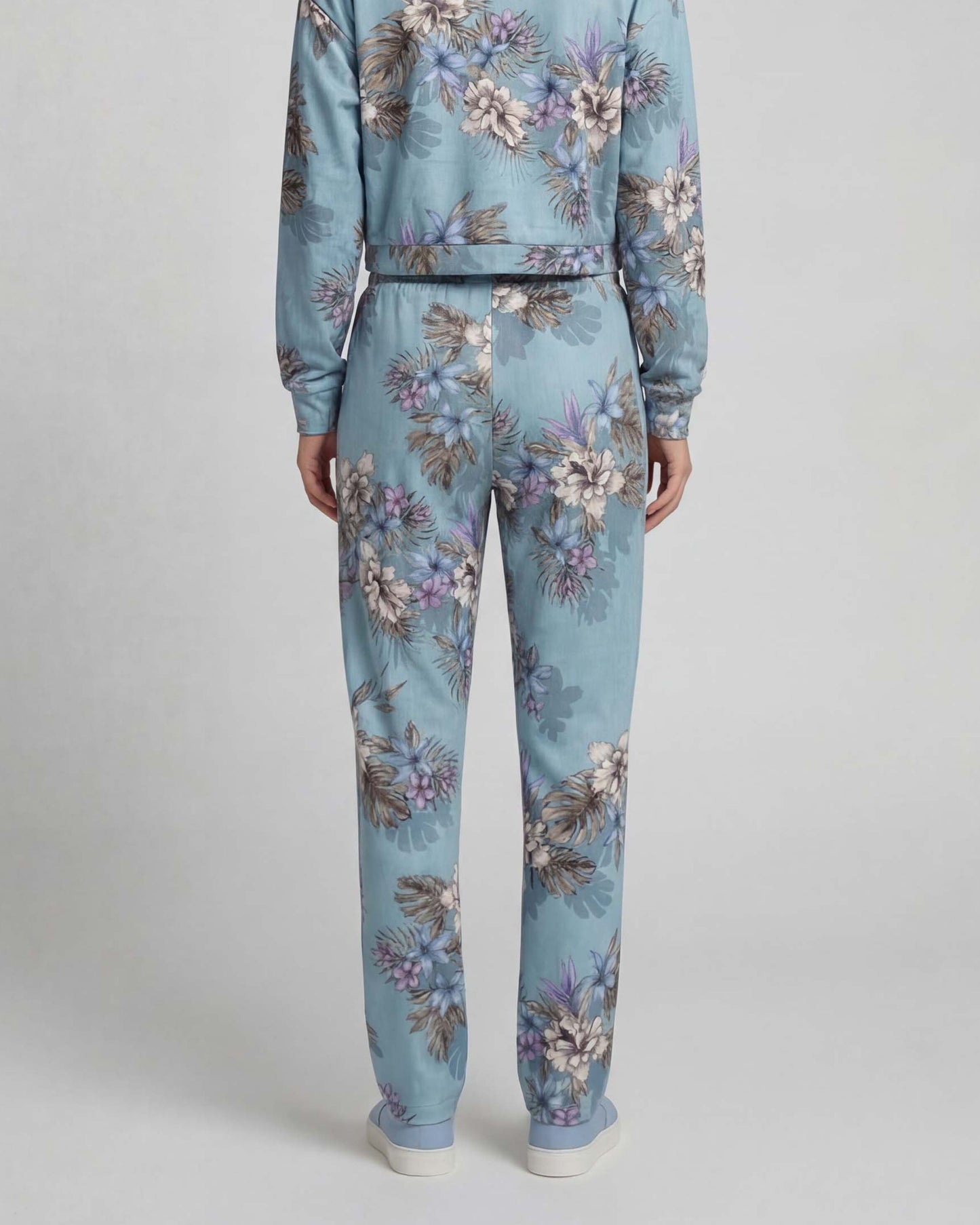 SANCHEZ EXOTIC FLORAL TEAL WOMENS WIDE-LEG PANT