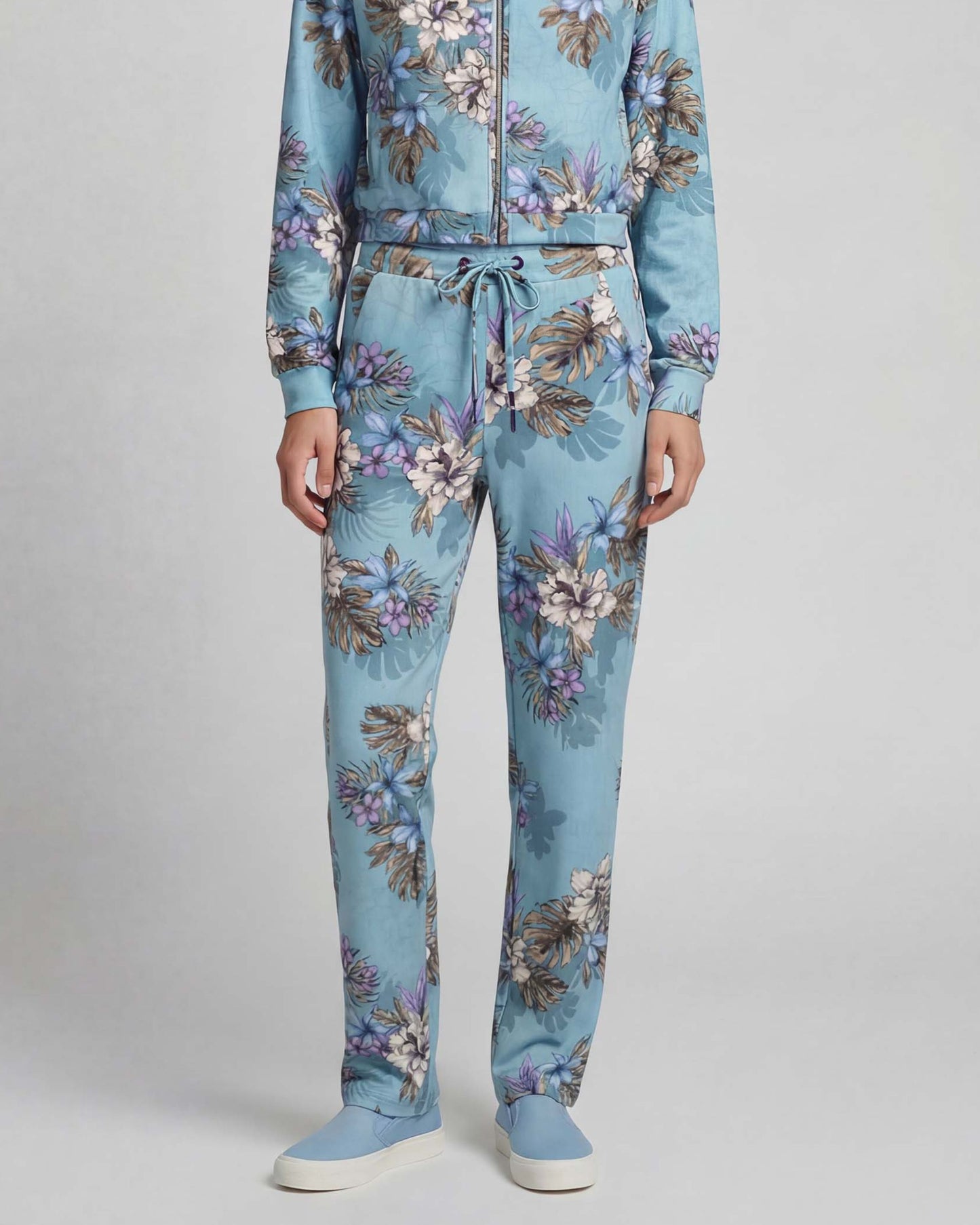 SANCHEZ EXOTIC FLORAL TEAL WOMENS WIDE-LEG PANT