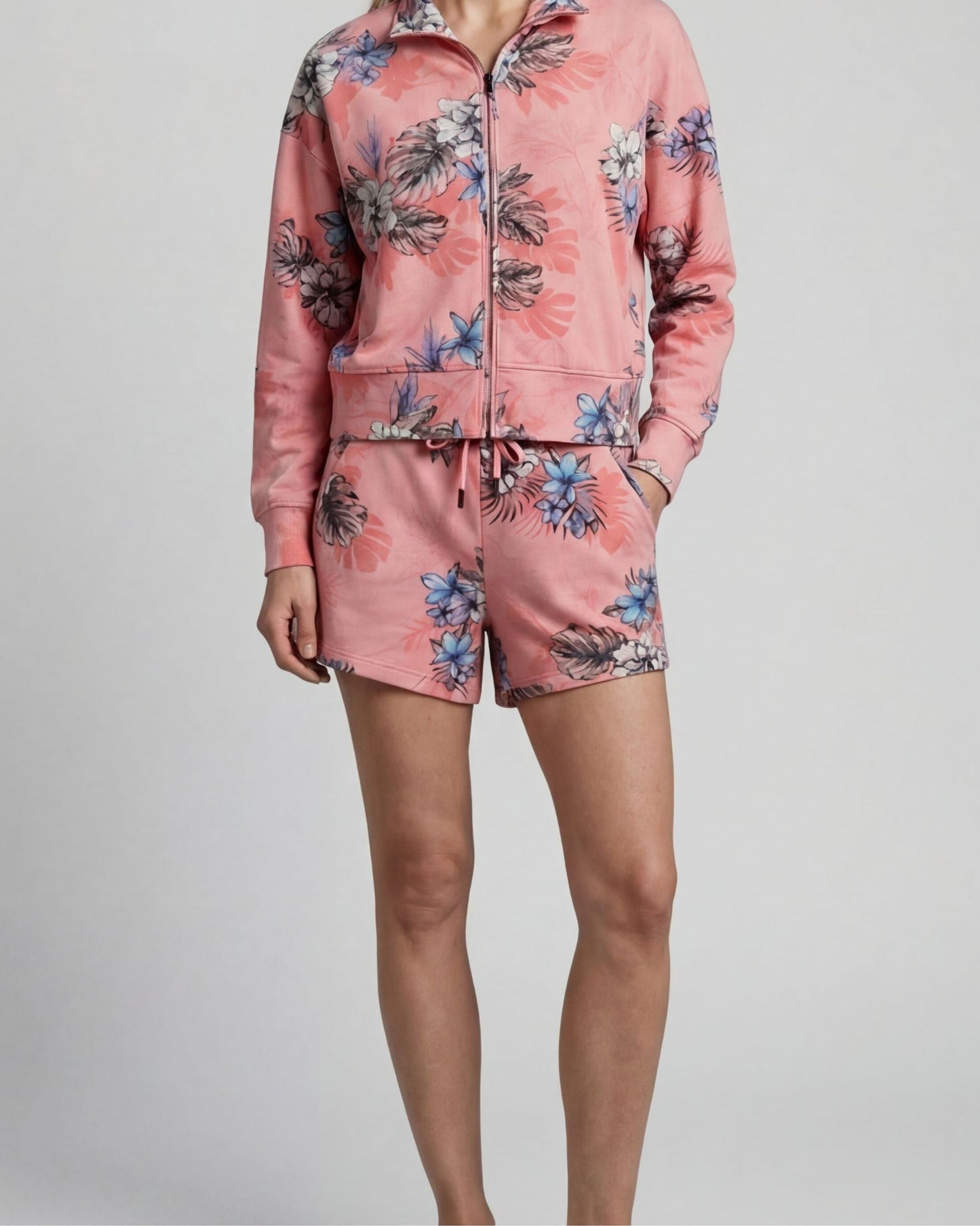 PENELOPE EXOTIC FLORAL CORAL WOMENS DRAWSTRING SHORT