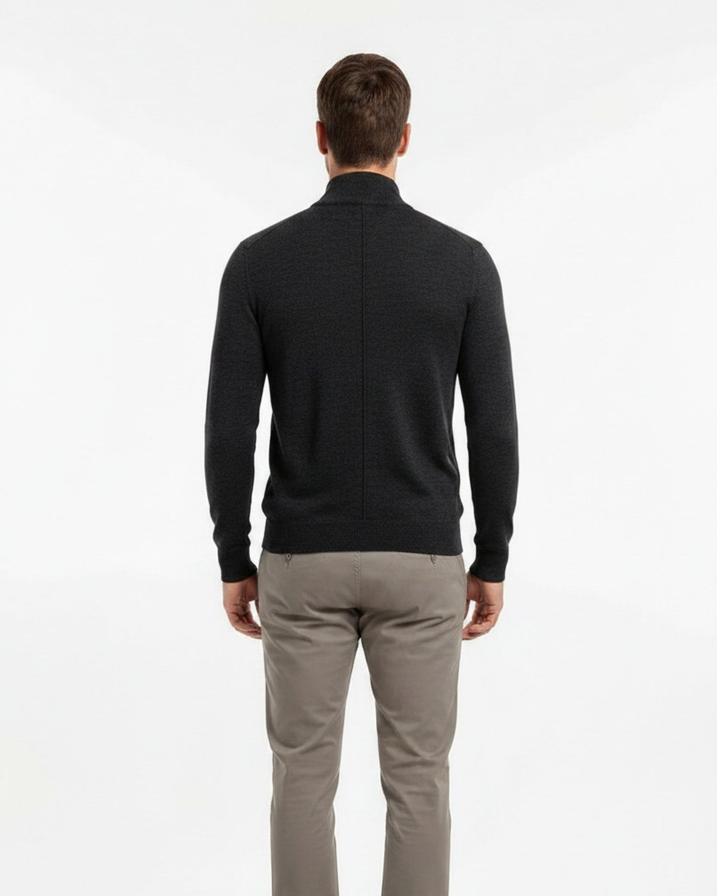 QUEST FULLY FASHIONED QUARTER-ZIP MERINO SWEATER - BLACK