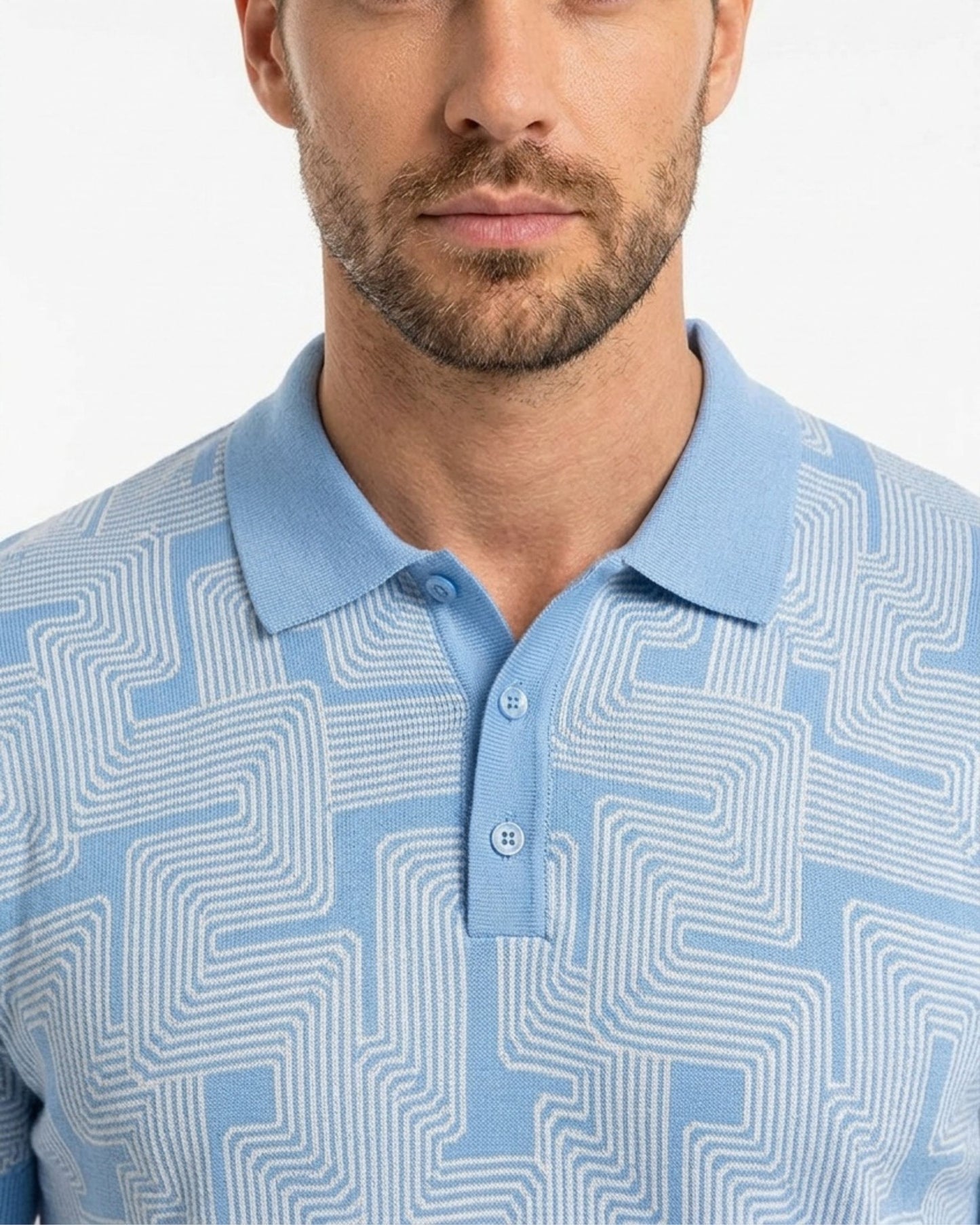 PILGRIM INTER TWINE BLUE MENS MERINO SILK CASHMERE POLO