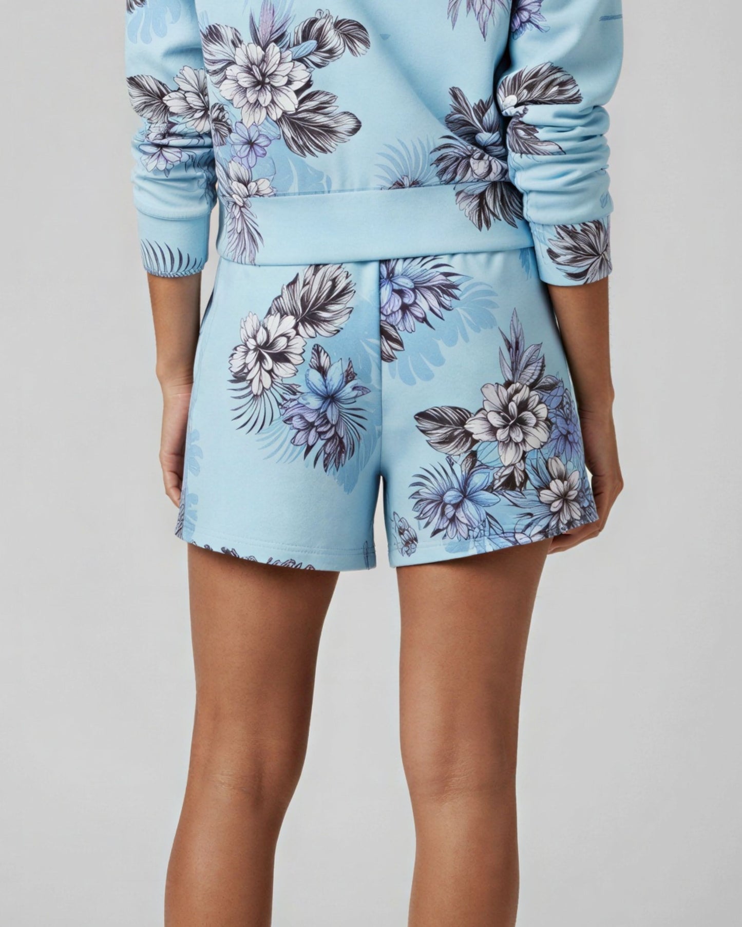 PENELOPE EXOTIC FLORAL TEAL WOMENS DRAWSTRING SHORT