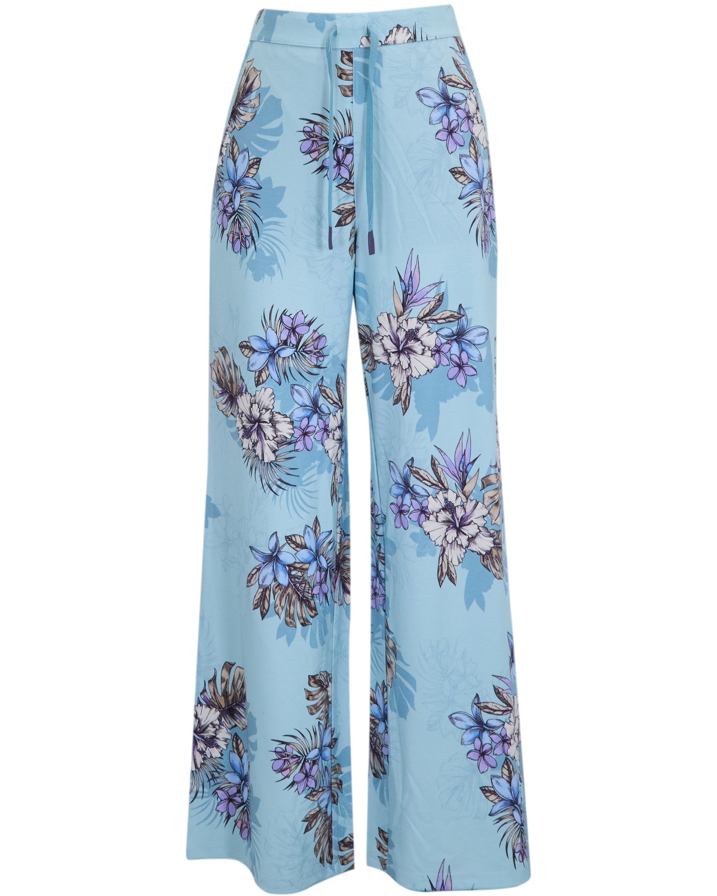 SANCHEZ EXOTIC FLORAL TEAL WOMENS WIDE-LEG PANT