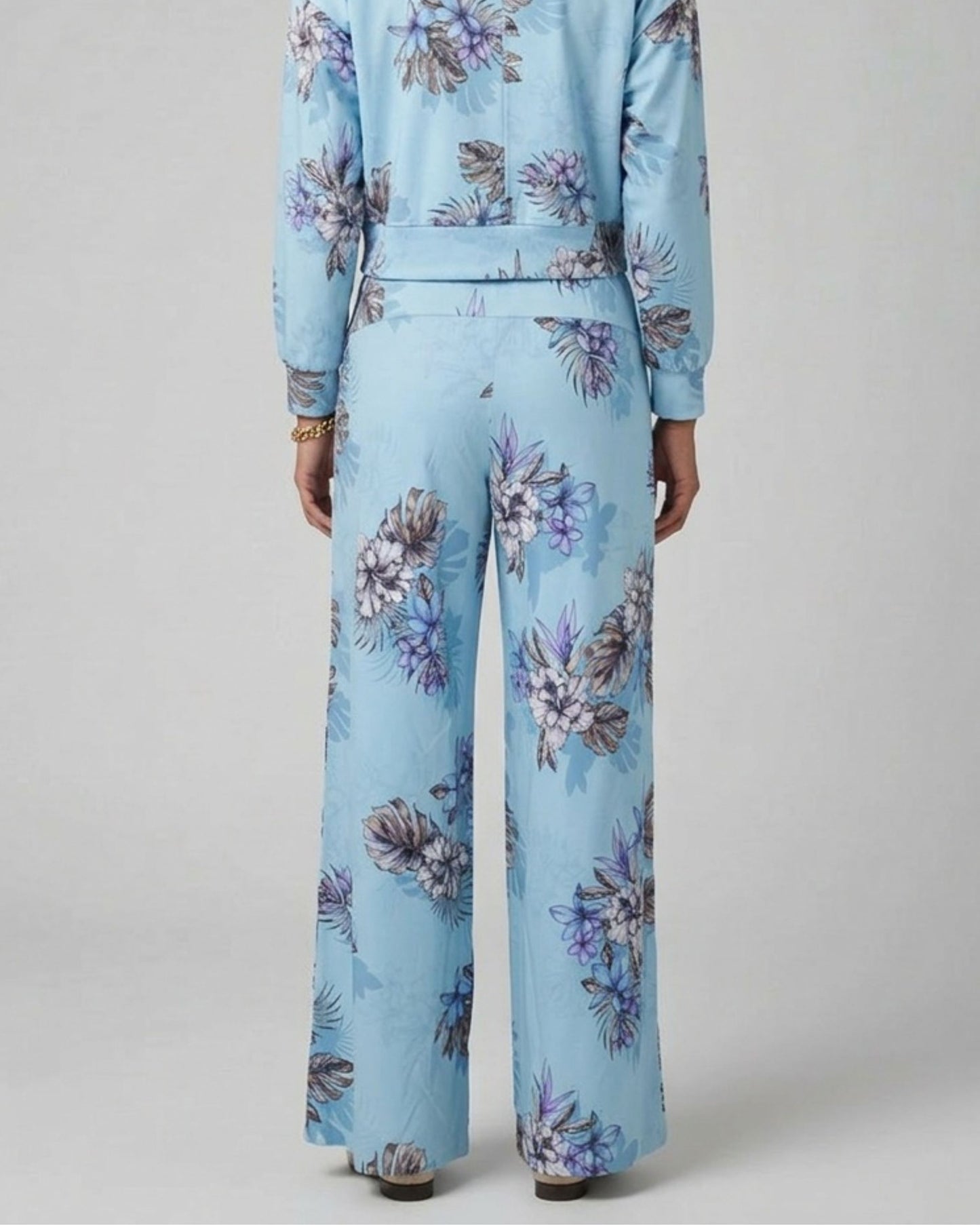 SANCHEZ EXOTIC FLORAL TEAL WOMENS WIDE-LEG PANT