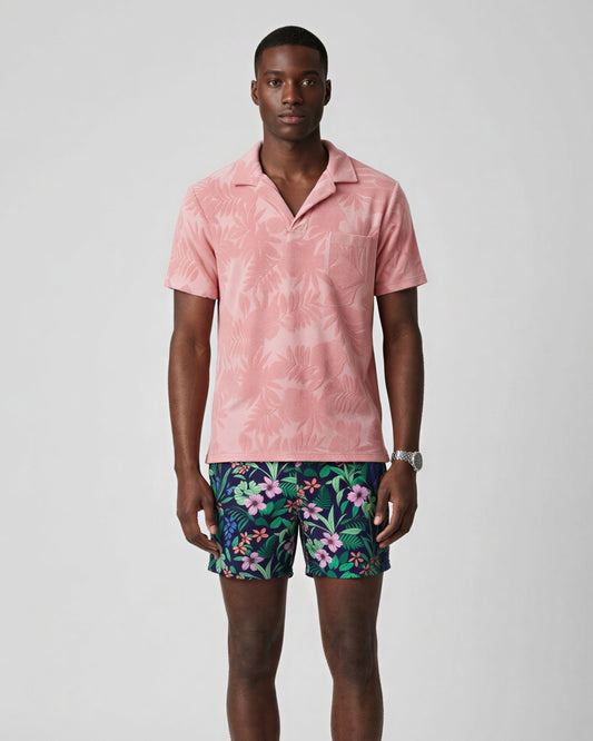 JOHNNY FARM POLOSHIRT MIT BLUMENMUSTER UND FRISCHEM HANDTUCH - ROSA