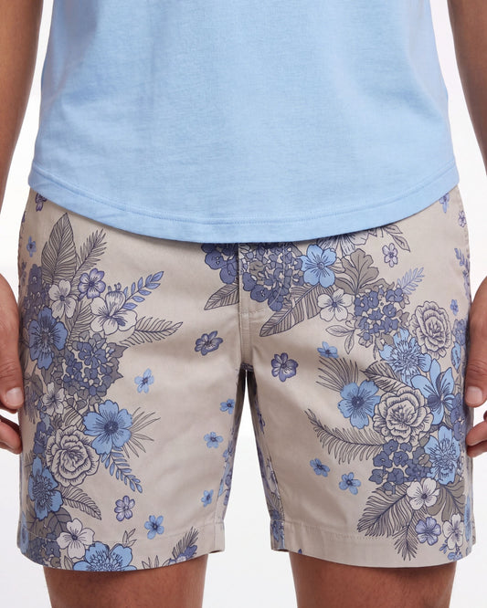 CLYDE CLUMPED FLORAL NATURAL MENS FLAT FRONT SHORT