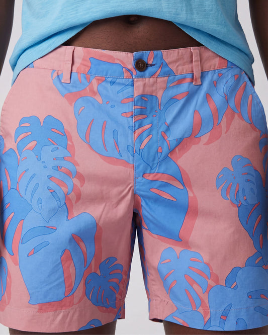 EDWARD MONSTERA FLORAL CORAL MENS FLAT FRONT SHORT