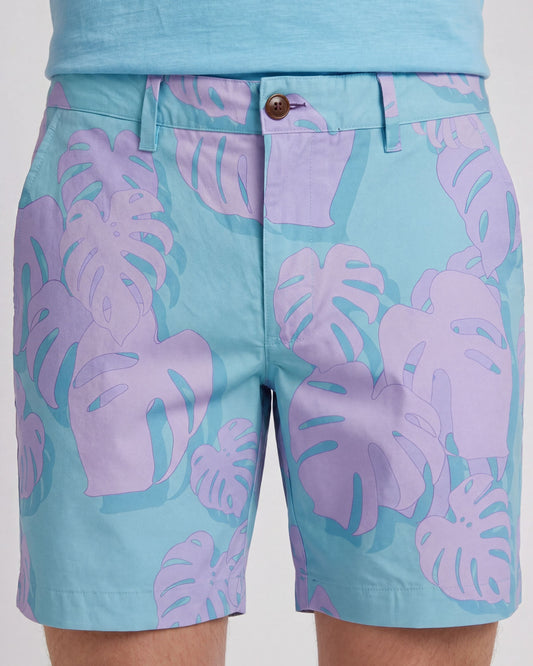 EDWARD MONSTERA FLORAL TEAL MENS FLAT FRONT SHORT