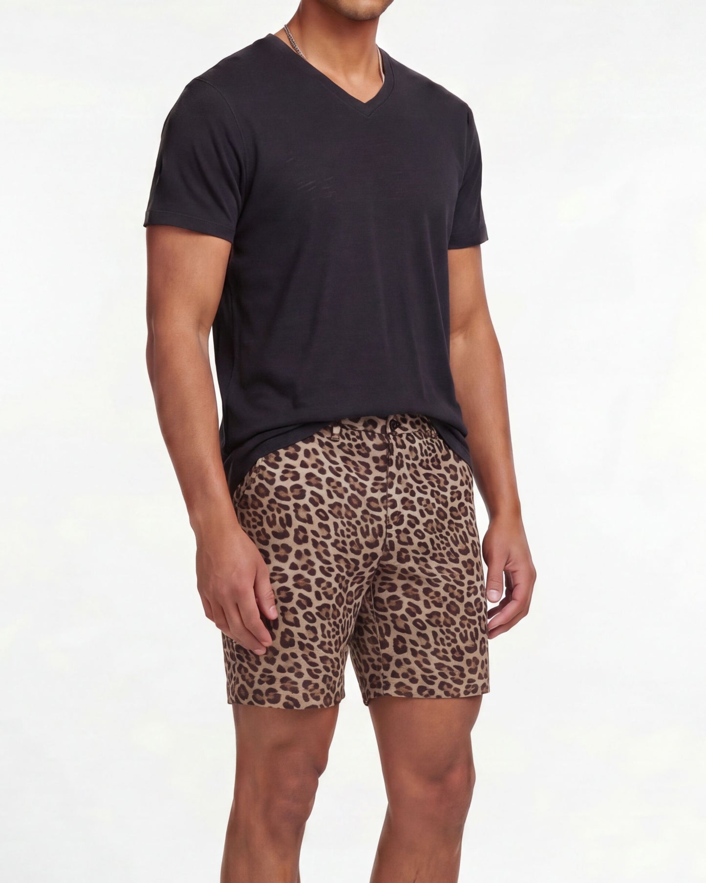 EDWARD LEOPARD BROWN MENS FLAT FRONT SHORT