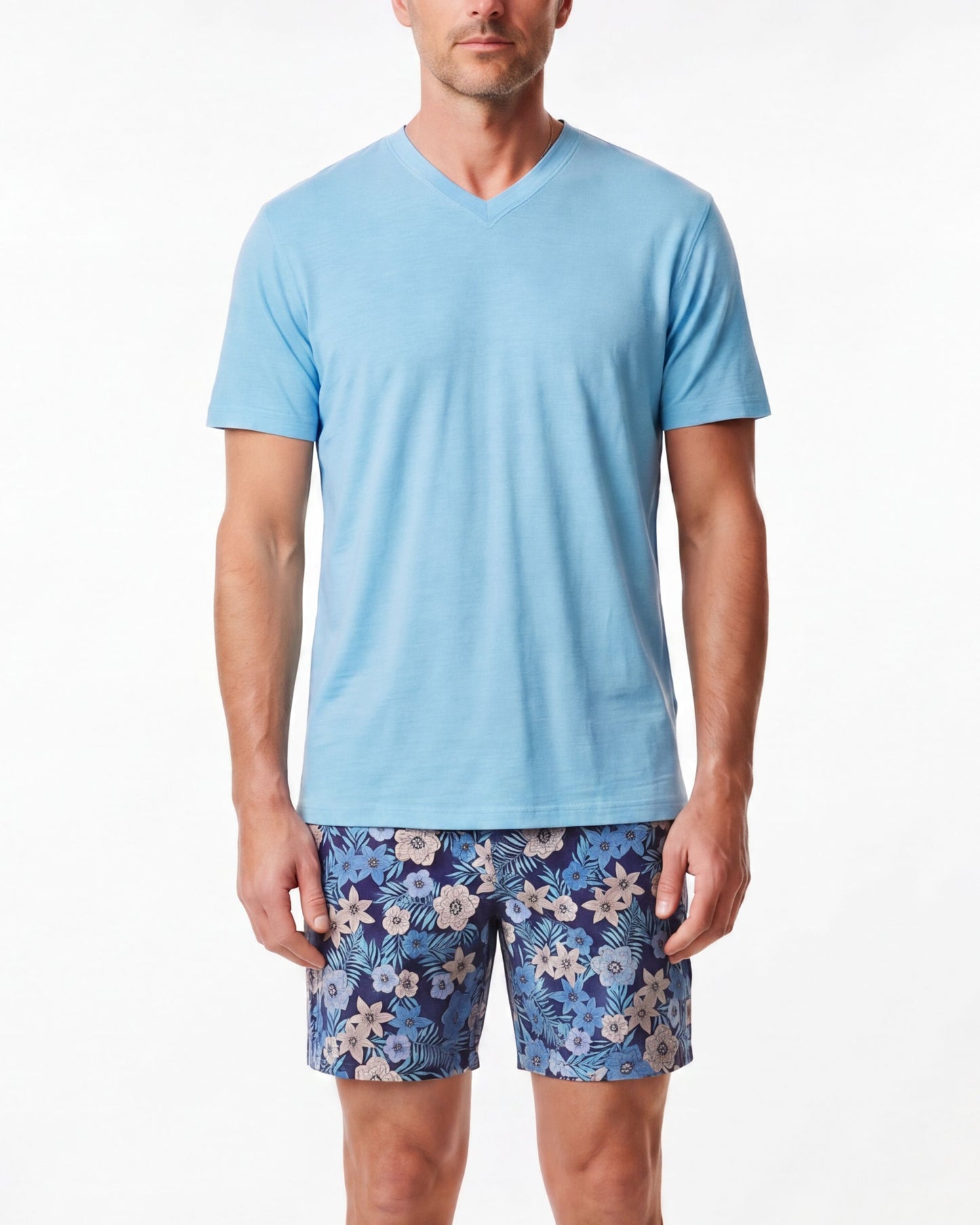 JOHN TROPICAL MIX NAVY MENS FLAT FRONT SHORT