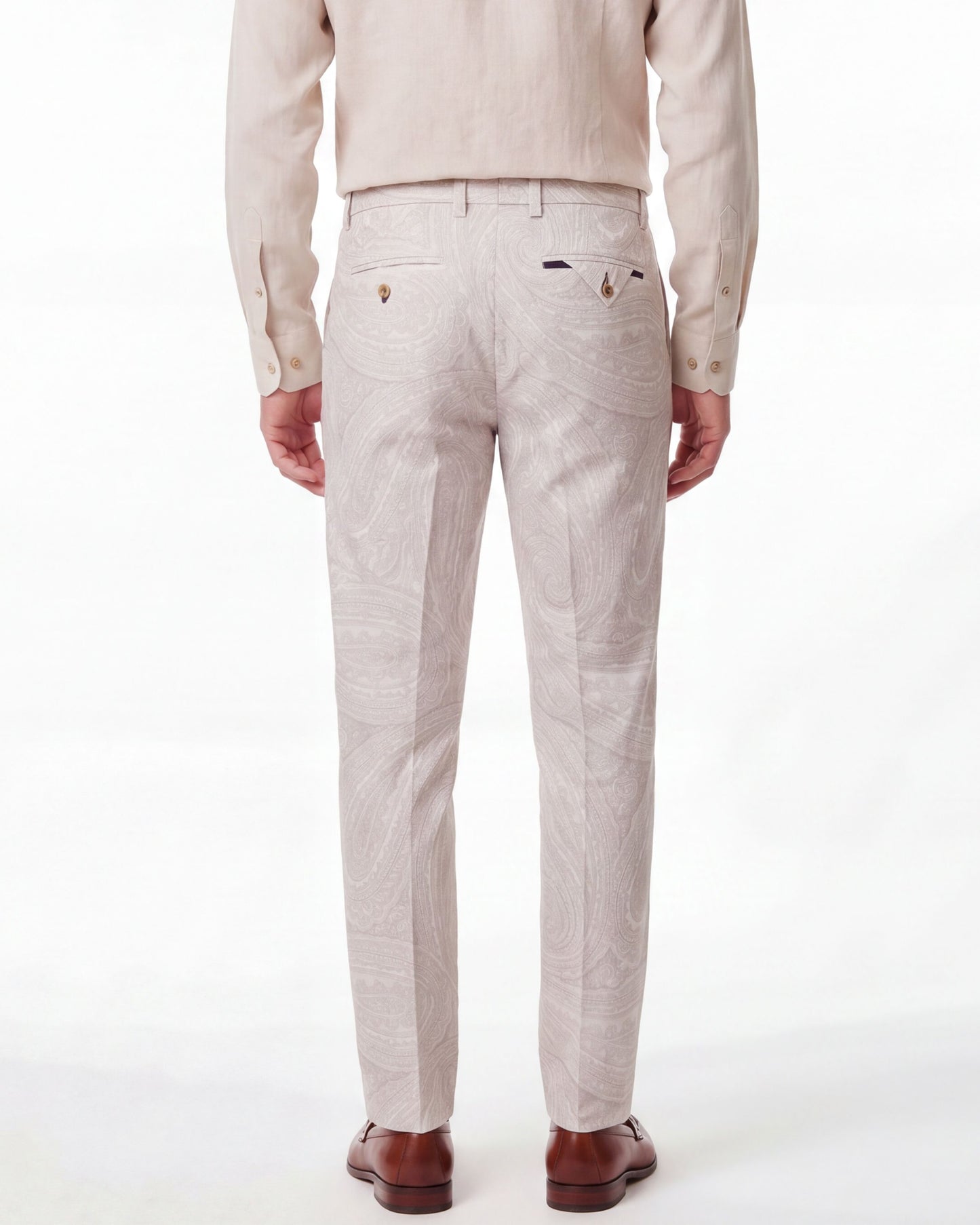 CASPIAN WILD PAISLEY OXFORD STRETCH COTTON CHINO PANT - IVORY