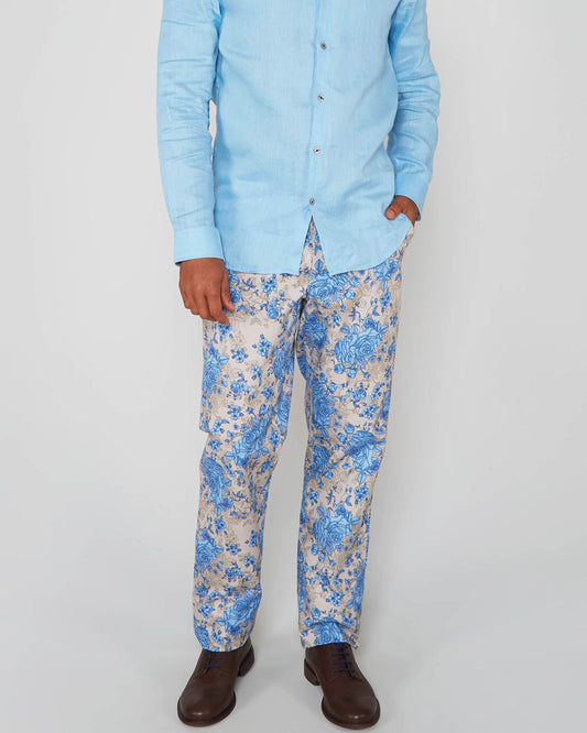 CASPIAN ROMA FLORAL STRETCH COTTON CHINO PANT - SAND