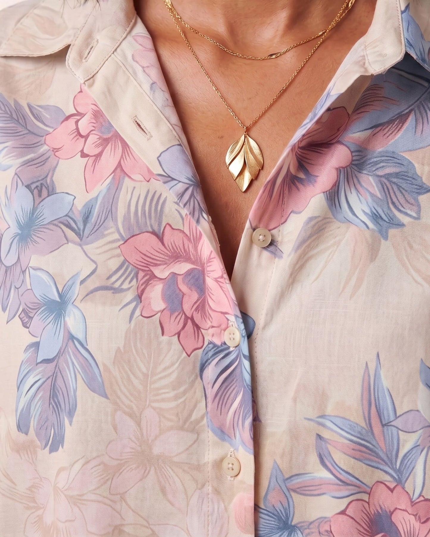 LARA EXOTIC FLORAL NATURAL WOMENS RELAXED LINEN SHIRT