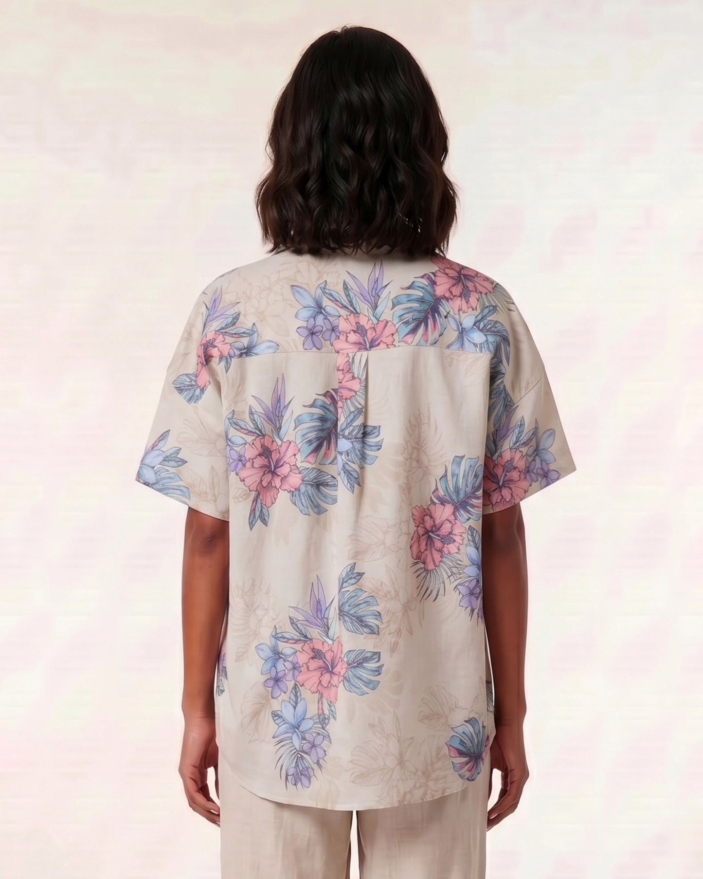 LARA EXOTIC FLORAL NATURAL WOMENS RELAXED LINEN SHIRT