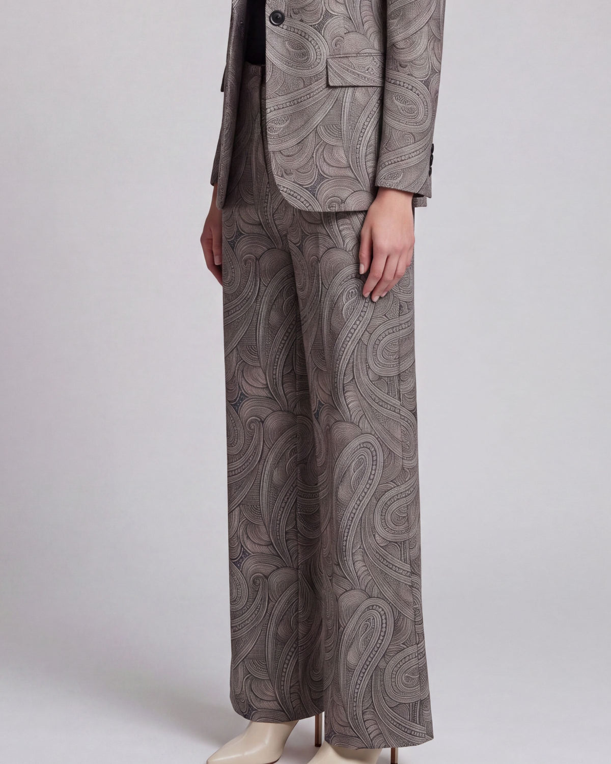 PHEOBE PAISLEY BADALONA SAGE WOMEN'S WOOL STRAIGHT-LEG PANT