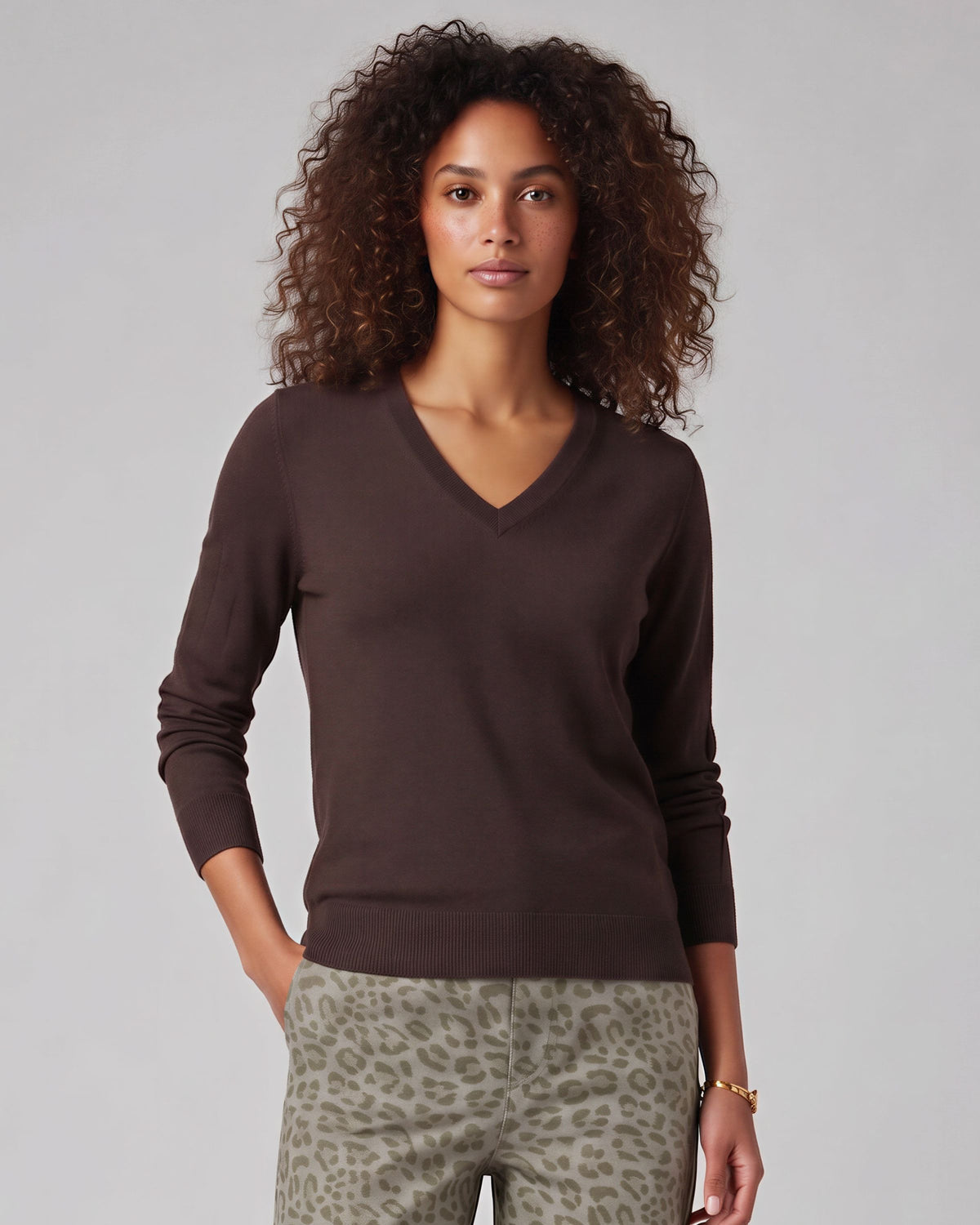 SASHA BROWNIE WOMEN'S MERINO SILK CASHMERE V-NECK SWEATER
