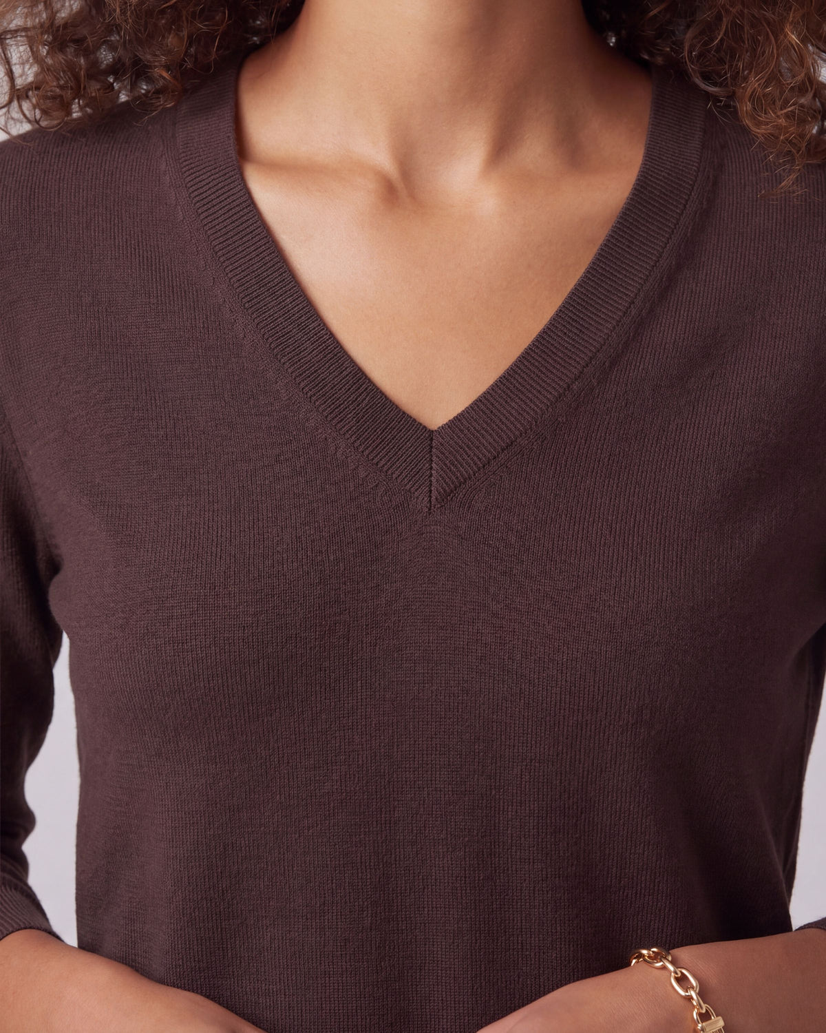 SASHA BROWNIE WOMEN'S MERINO SILK CASHMERE V-NECK SWEATER