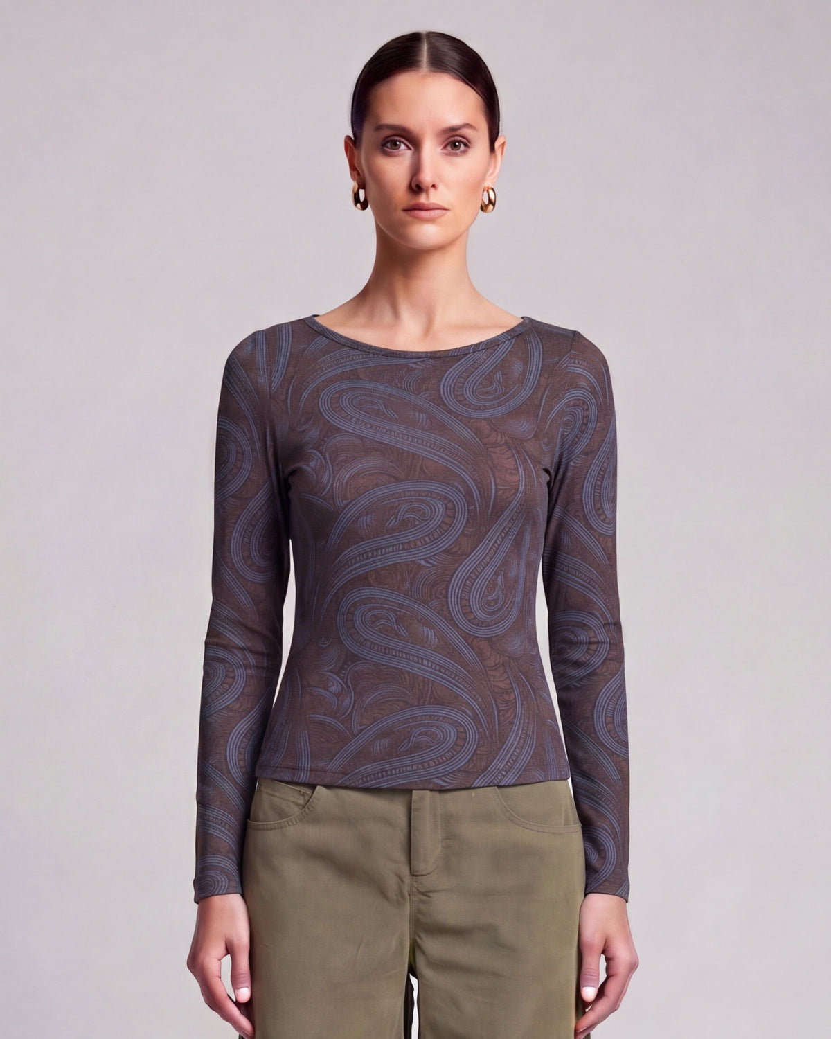 CARLY PAISLEY BADALONA BROWNIE WOMEN'S MERINO LONG-SLEEVE CREW-NECK TOP
