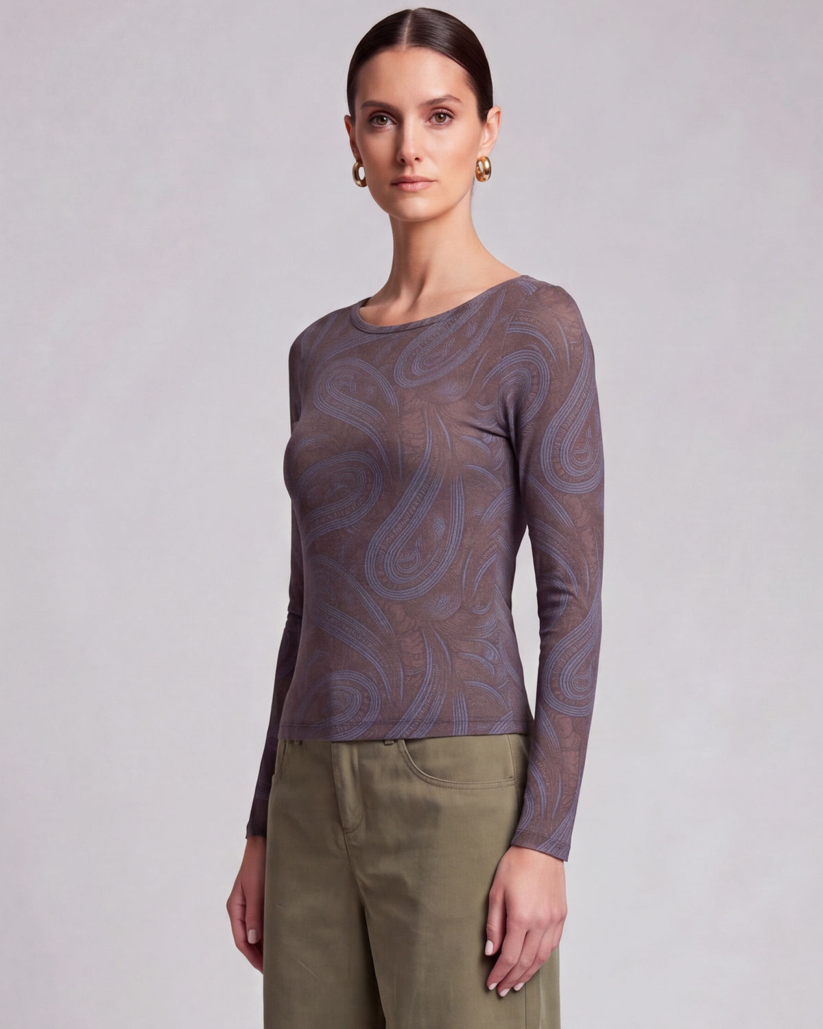 CARLY PAISLEY BADALONA BROWNIE WOMEN'S MERINO LONG-SLEEVE CREW-NECK TOP