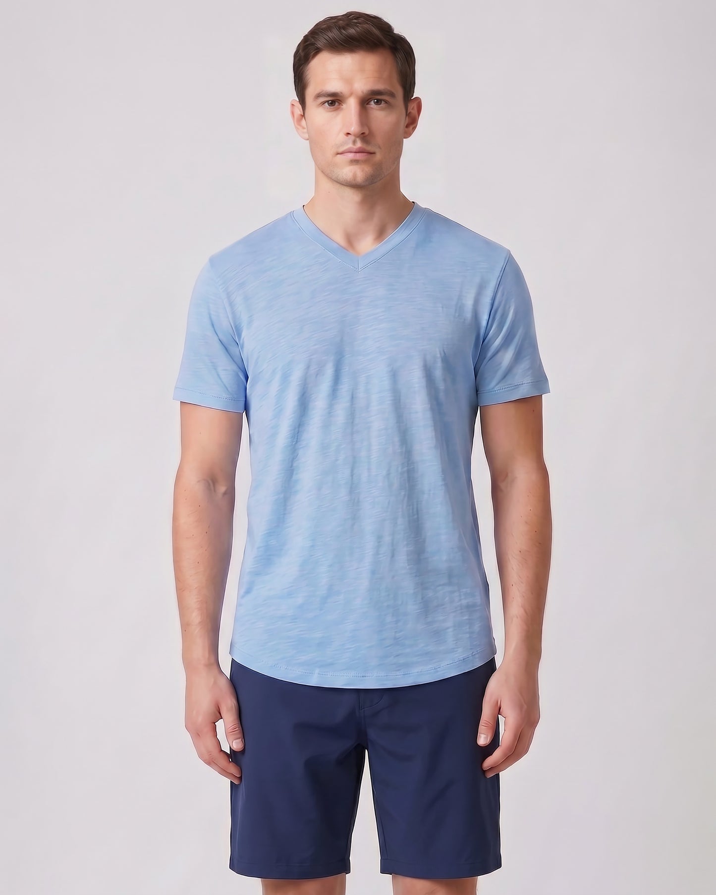 VICTOR V-NECK MERINO SHIRT IN BLUE