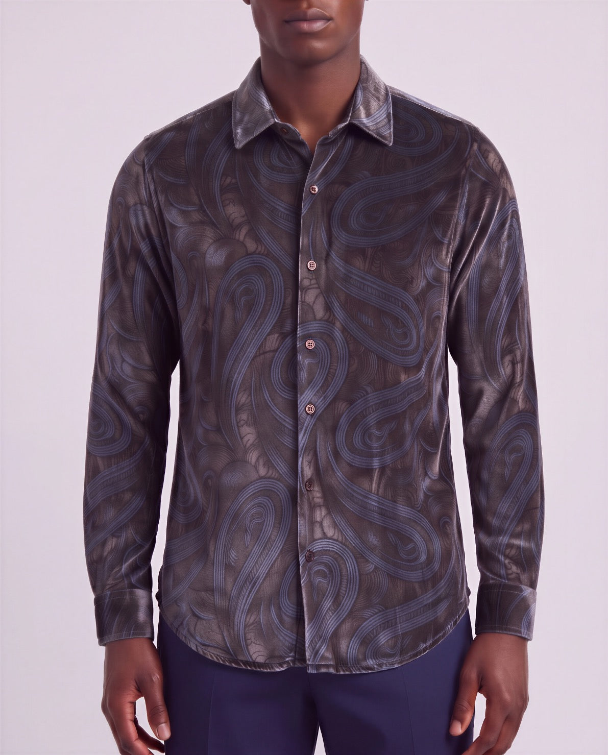 NED PAISLEY BADALONA BROWNIE MEN'S VELVET LONG-SLEEVE SHIRT