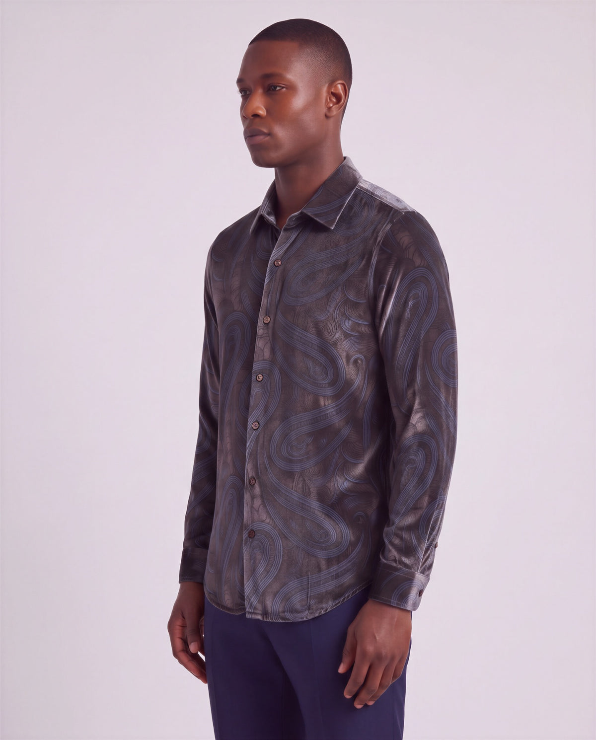 NED PAISLEY BADALONA BROWNIE MEN'S VELVET LONG-SLEEVE SHIRT